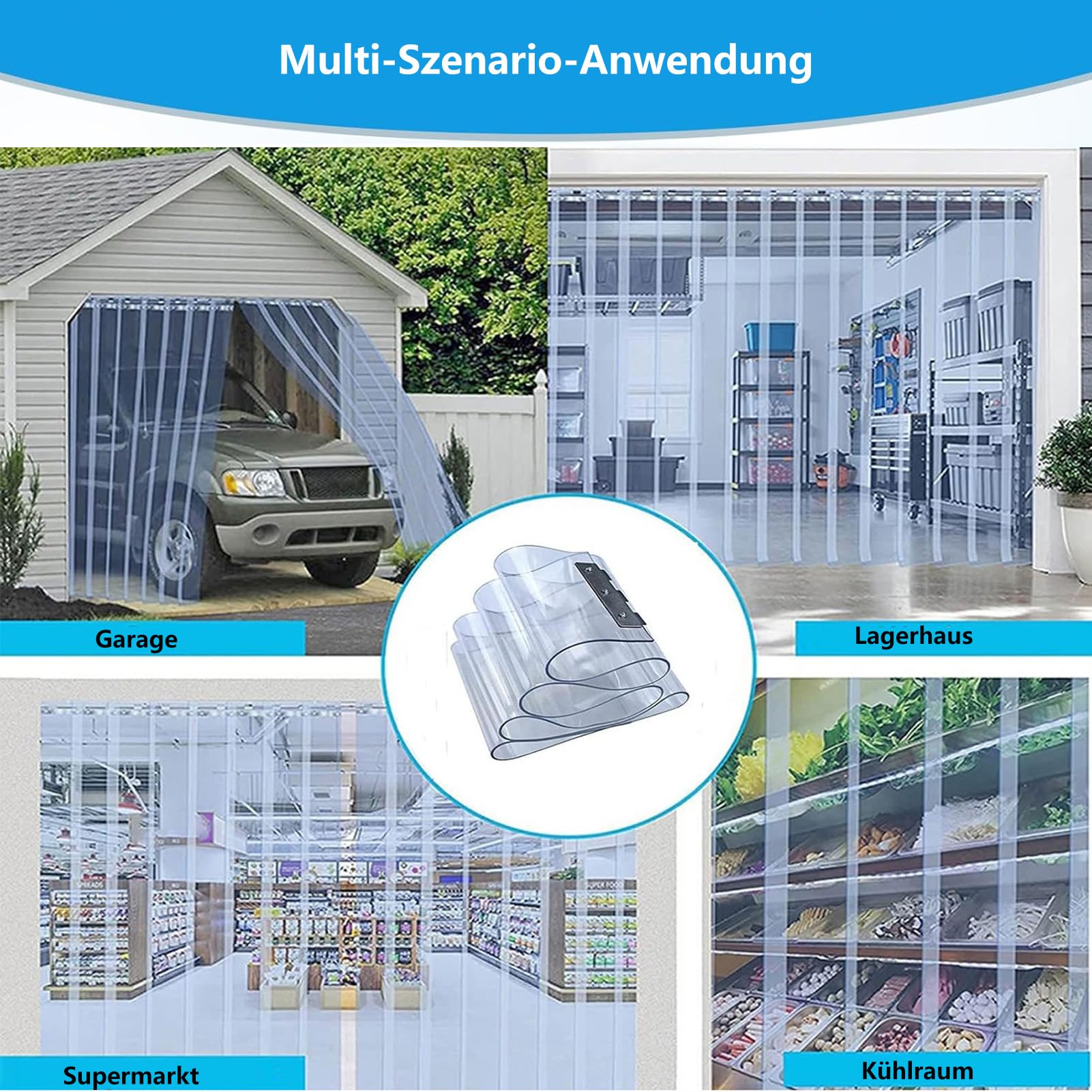 Transparent PVC Streifenvorhang, Kratzfest & Temperaturbeständig Industrieverhang für Kühlraum, Fabriklager, Garage & Supermarkt, Anpassbar (105x200cm/41.34x78.74in)