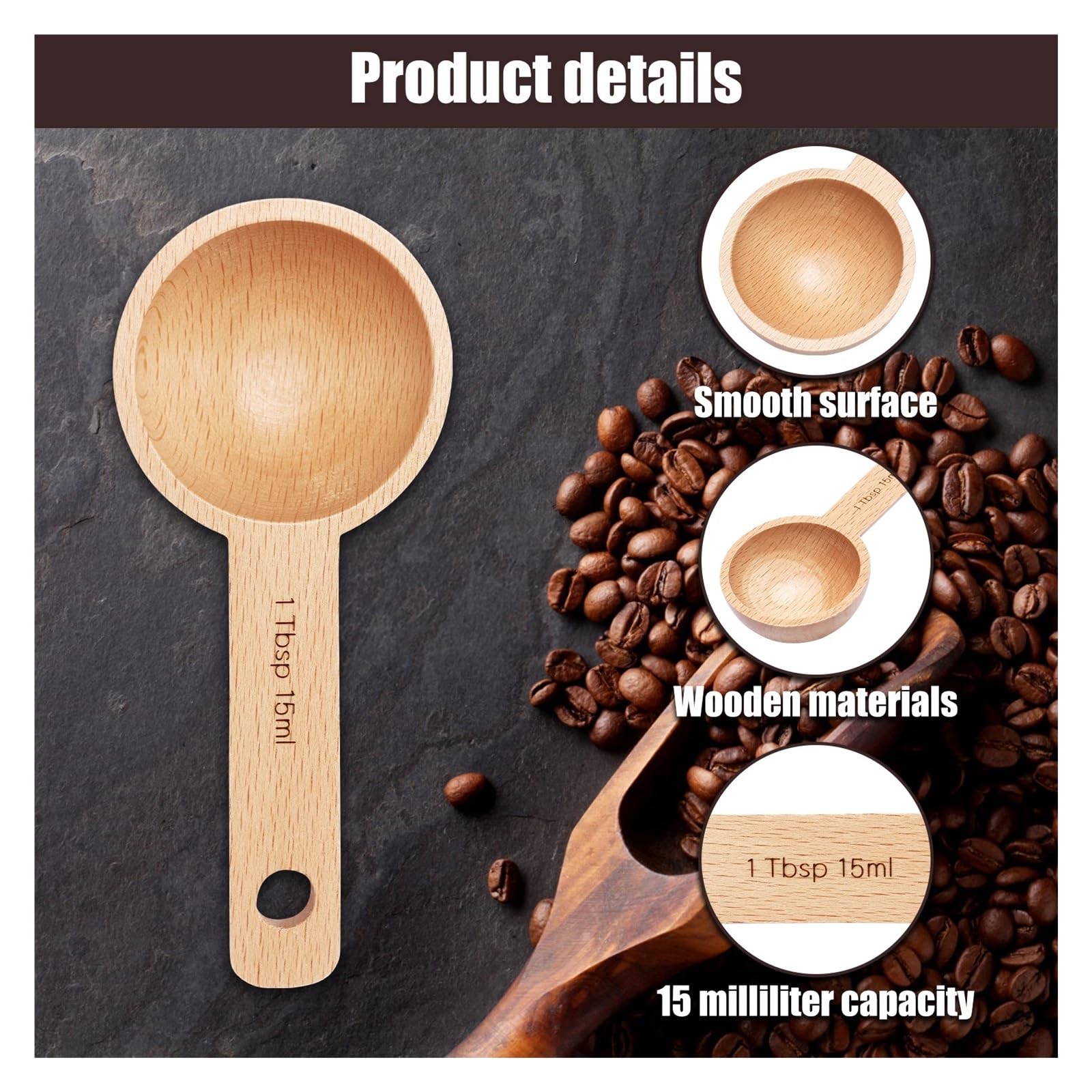 Kaffeelöffel aus Holz, 15 ml, wiederverwendbar, für Tee, Kaffee, Bohnen, Löffel für Büro, Café, Küche, Zubehör, 8 Stück
