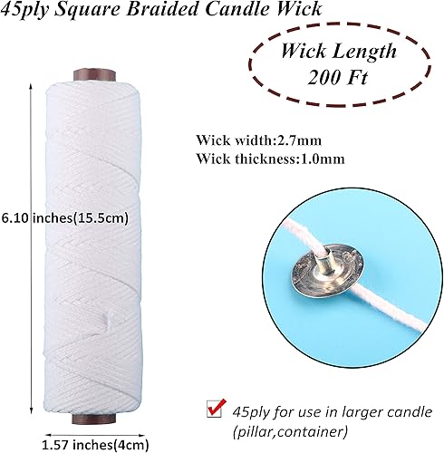 Miniatura 2 de MILIVIXAY Paquete de mecha cuadrada trenzada de 45 capas mechas de algodón de carrete de 200 pies, 200 pestañas de soporte de mecha de vela