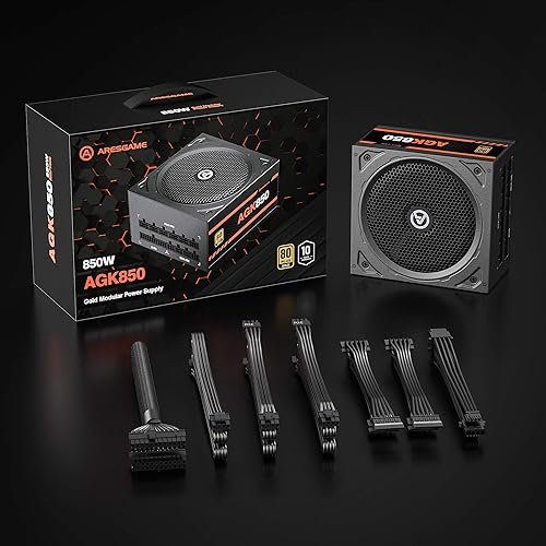 Vista 7 de Fuente de alimentación 850W Totalmente modular 80Plus Gold Certified PSU (ARESGAME, AGK850)