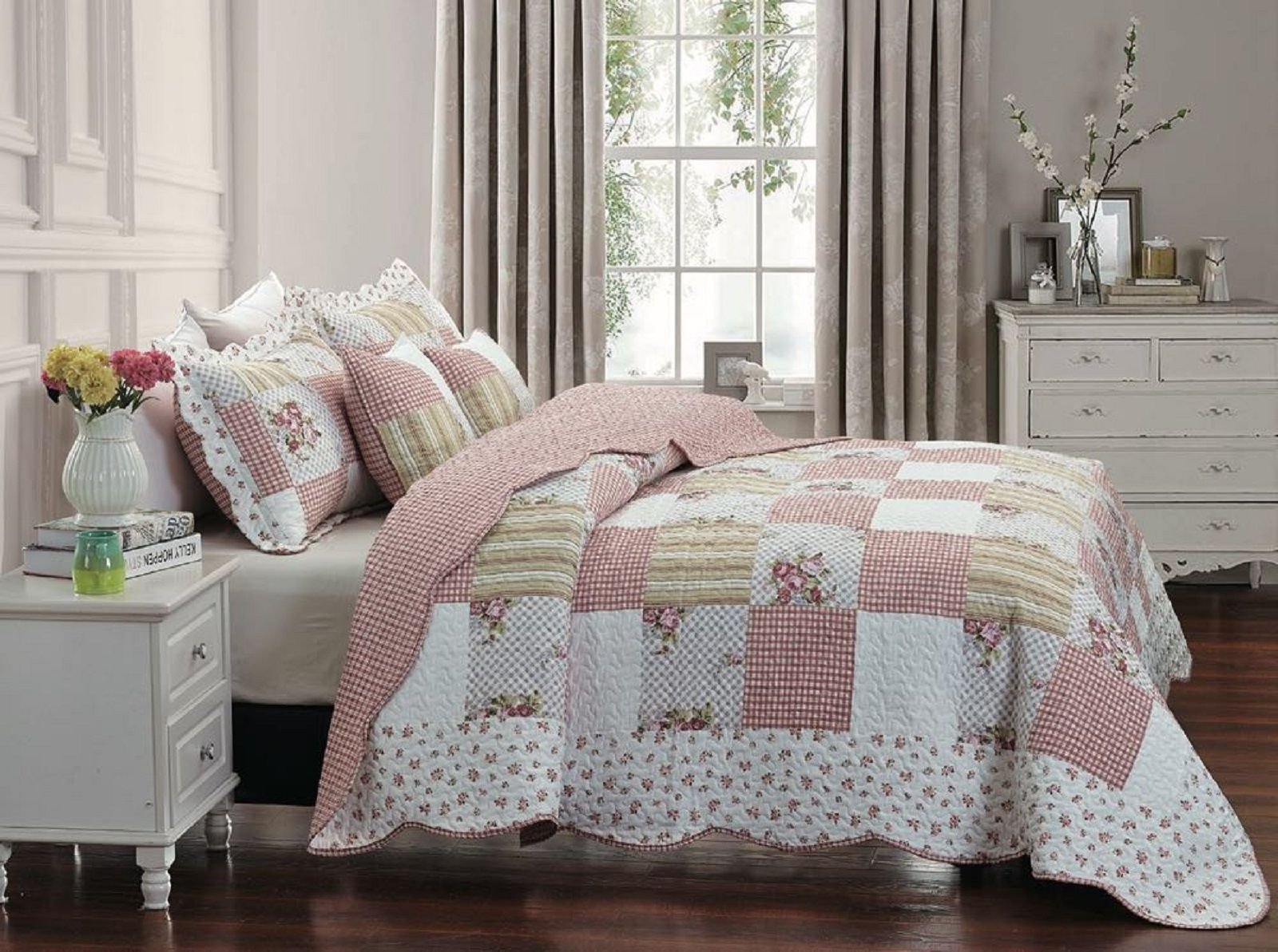 Bedspread Patchwork 2 Pillow Sham 3 Piece Set Size 235 cm x 250 cm (Double, Maison)