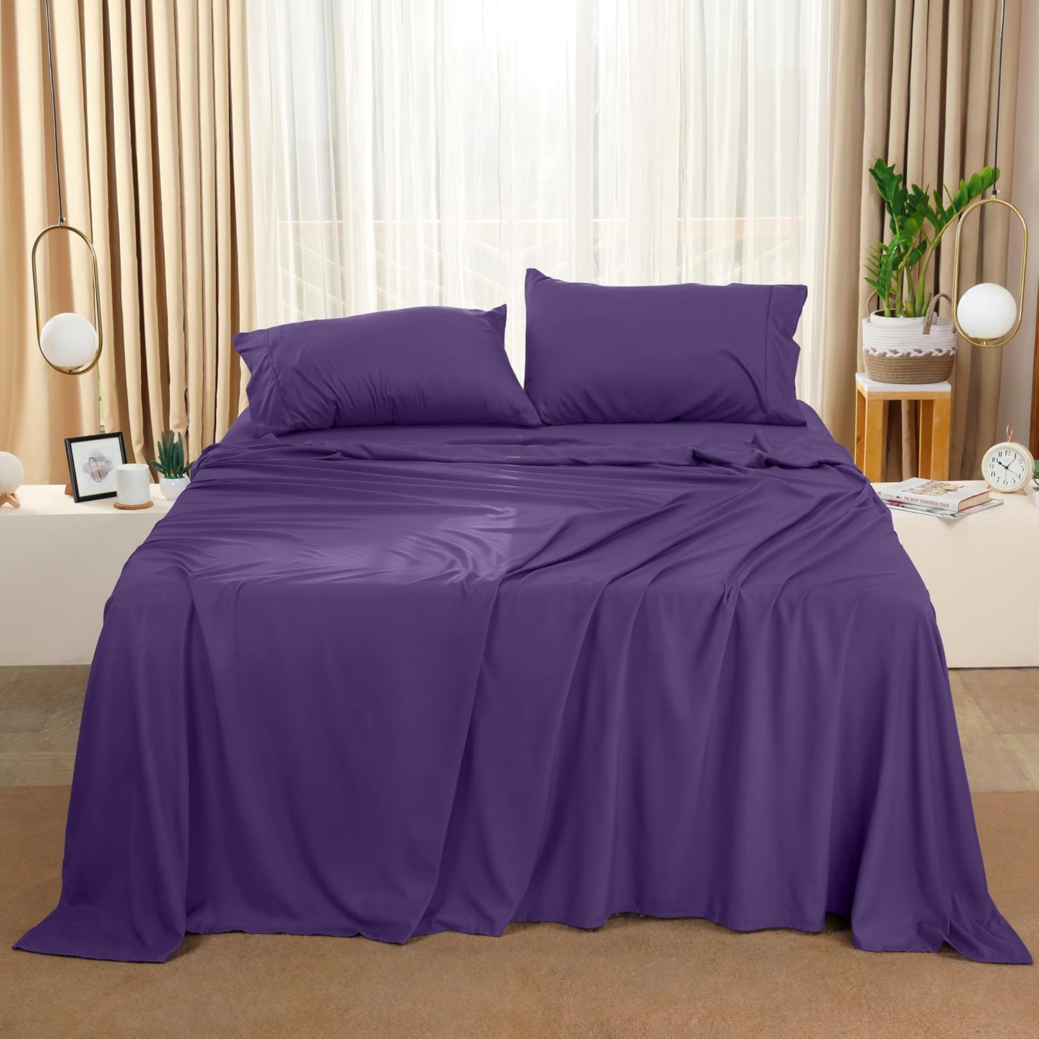 Utopia Bedding Queen Size Sheet Set – 4 Piece Bed Sheets, Soft and Breathable Microfiber, Includes 1 Fitted Sheet, 1 Flat Sheet and 2 Pillowcases – Oeko Tex (Eggplant) - Image 7