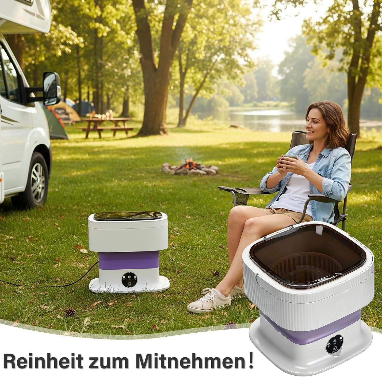 Mini Waschmaschine Faltbar Tragbare Waschmaschine – 10L Folding Waschmaschine mit Schleuderfunktion, Touchscreen & 3 Waschmodi, Tragbare Campingwaschmaschine für Reisen, Studenten, Wohnmobil