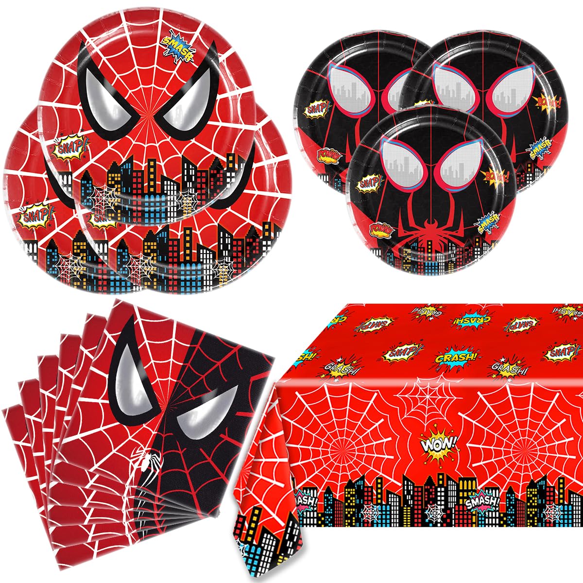 Spider Party Tableware,Spider Party Plates(10pcs 9 inch and 10pcs 7inch) 20 Napkins and 54‘’x108‘’Tablecloths,Spider Birthday Party Decorations for Boys and Girls