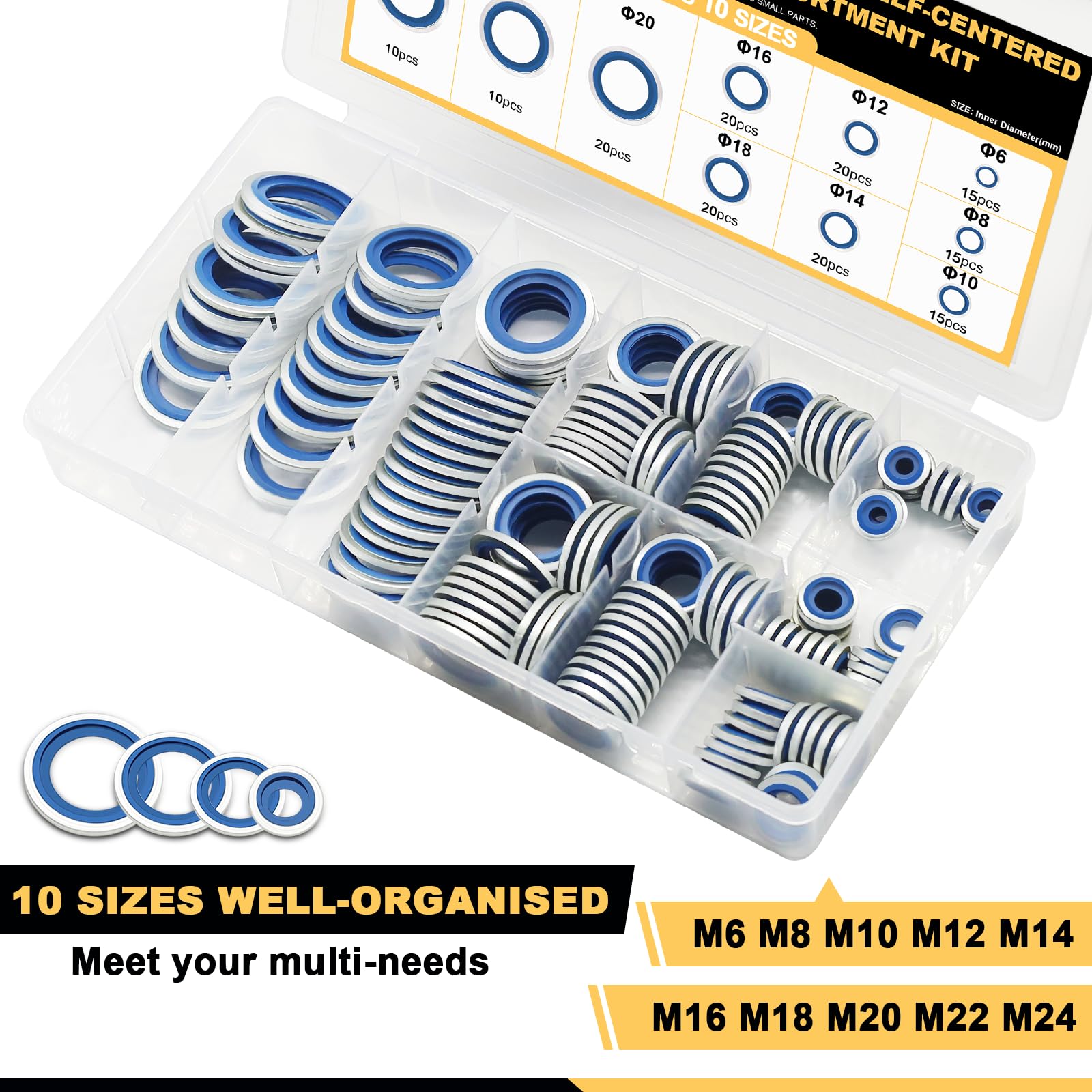 Snapklik.com : 165 PCS Automotive Self-Centered Bonded Sealing Washers ...