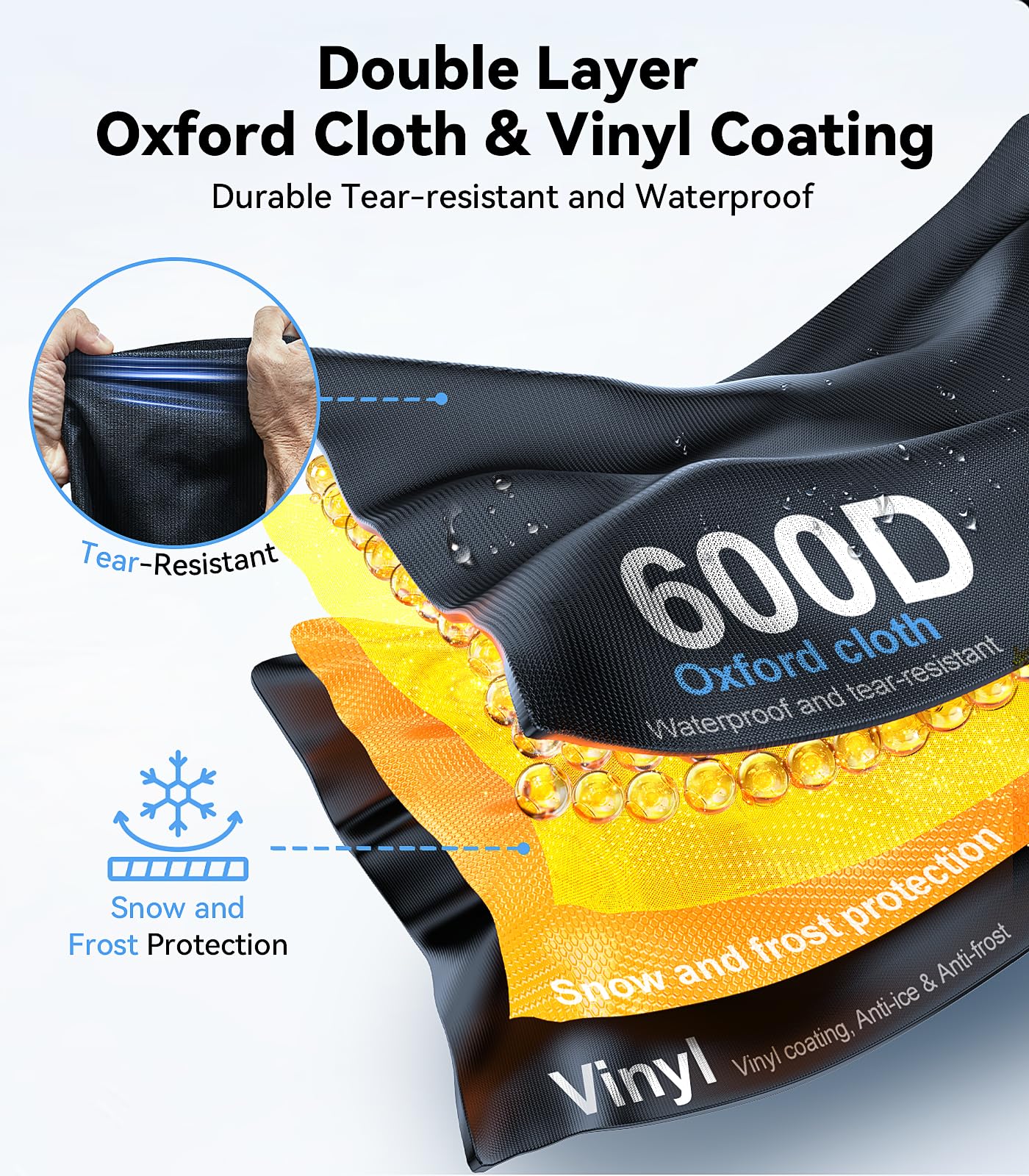 Nmoiss-3-in-1 Windshield Snow Cover for Ice Snow Frost 600D Heavy Cover Ice Scraper Complete Winter Protection with 360 — view 3