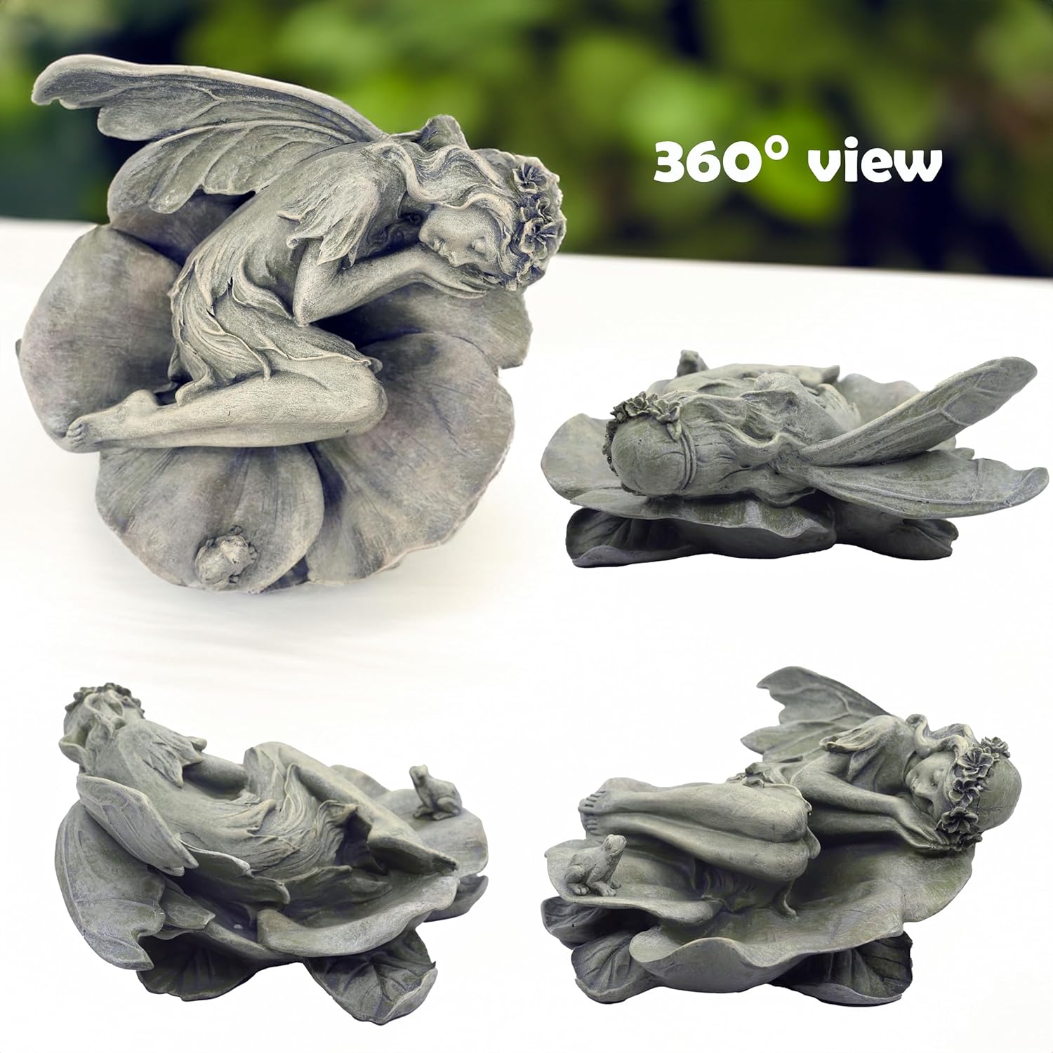 Garden Fairy Statue,Garden Sleeping Angel on Lotus Leaf with Bird Feeder Feature Outdoor Decor Sculptures Figurine Gardening Lawn