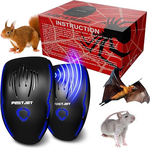Repelente ultrasónico de plagas 2024 - Paquete de 2  Repelente electrónico de plagas para exteriores e interiores  Deshazte de rata, murciélago,
