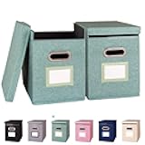 2 Pack Hanging File Folders Organizer with Lid, Letter Size Fabric File Storage Box Collapsible, Portable Office Document Holder with Metal Handle, Smooth PVC Rails, Green