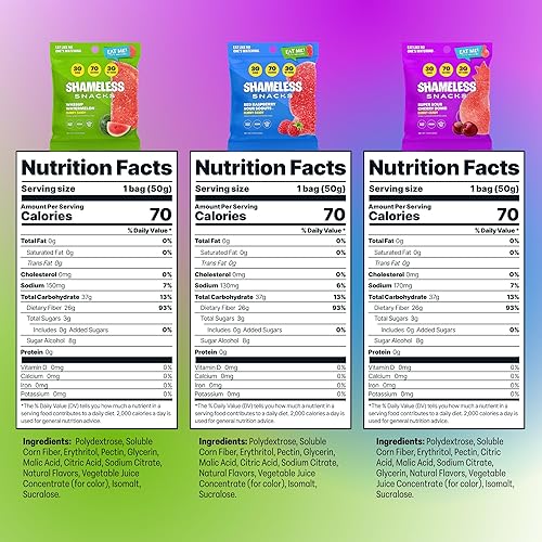 Miniatura 2 de Shameless Snacks - Gomitas keto bajas en carbohidratos sin gluten - Frambuesa roja, sandía, bomba de cereza