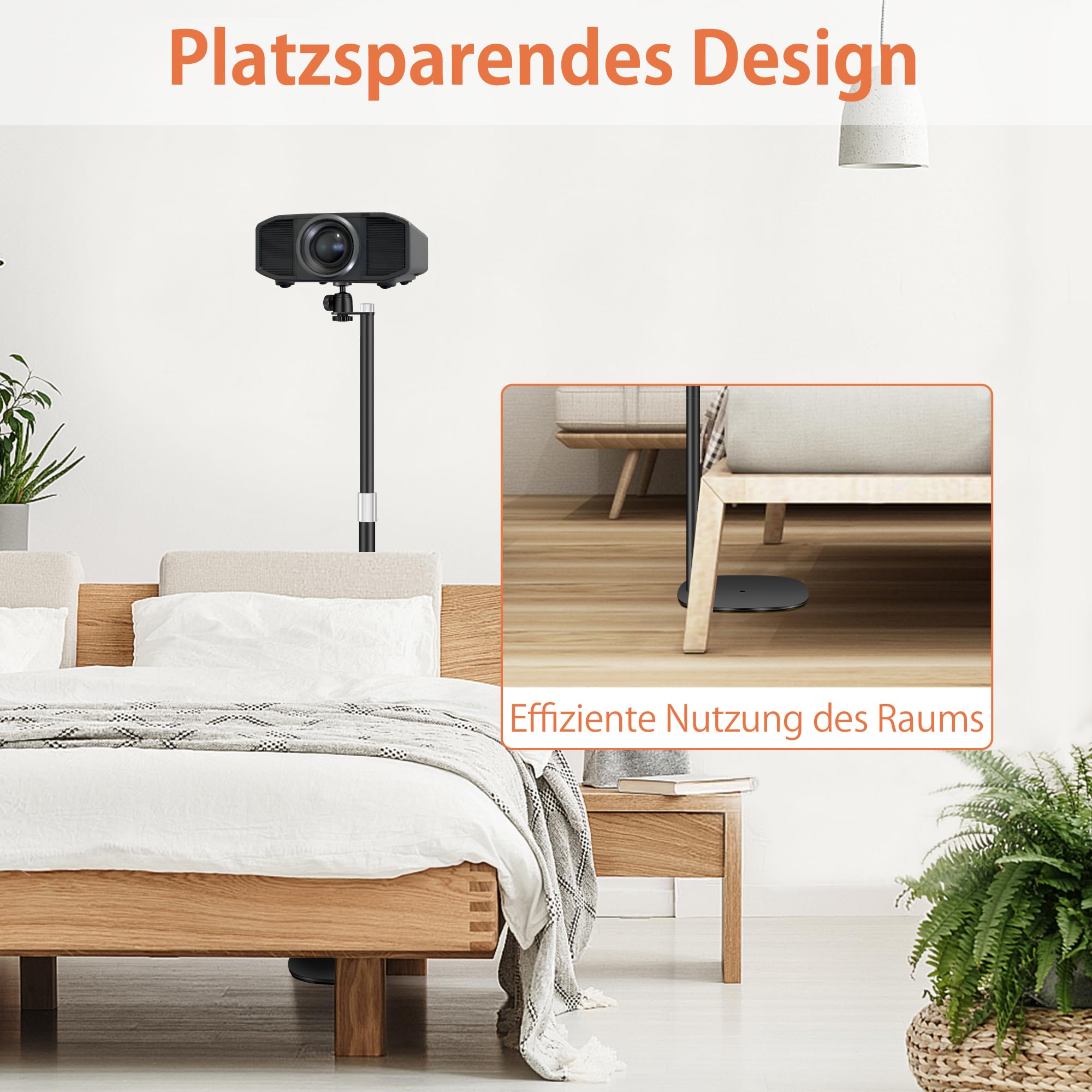 Beamer ständer Projektor Halterung, Beamer Halterung Höhenverstellbar von 90-126cm mit 360°Winkelrotation, Platzsparend, Tragkraft bis zu 5kg, Kompatibel mit Beamern, Kameras, Handyhalterungen