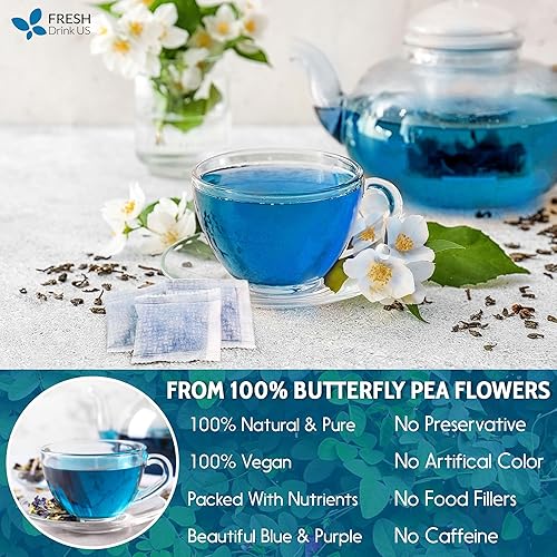 Miniatura 4 de FRESHDRINKUS, 100 bolsas de té de flores de guisante de mariposa, 100% natural y puro de flores de guisante de mariposa, hechas a mano, hechas con