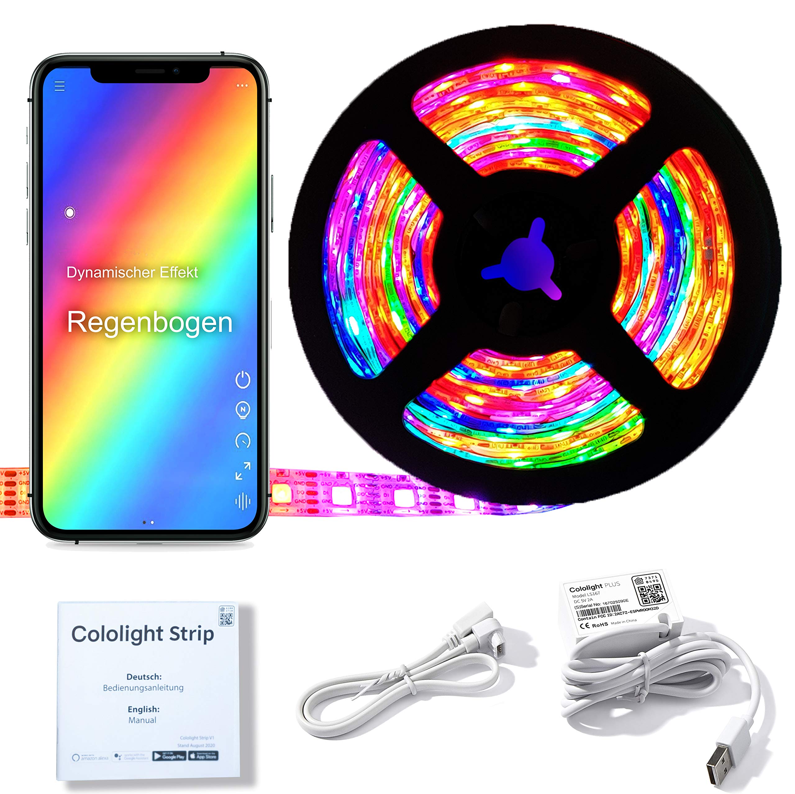 Cololight LED Strip 60 RGB Light Strip, WiFi, Compatible with Apple Homekit, Alexa, Google Home, Any LED Different Colour (60 LEDs per metre, Starter Set 2 m)