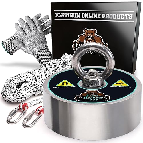 Miniatura 7 de Imanes de 2000 libras fuerza de tracción, imanes bestiales, imán de neodimio redondo de doble cara para pesca con imanes, 3.70 pulgadas de diámetro