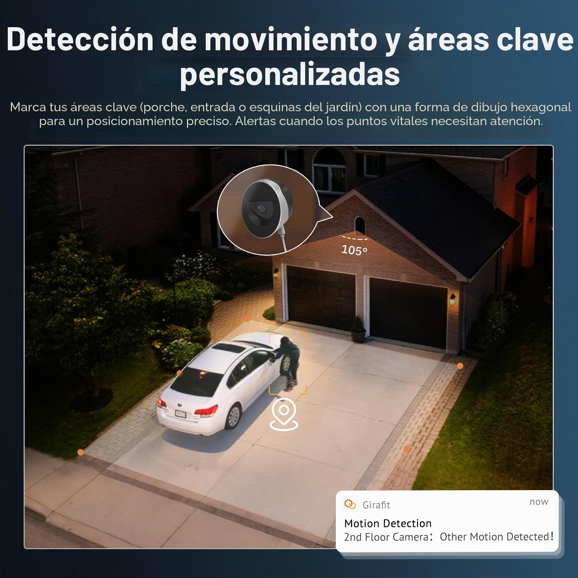 Girafit Cámara de Ventana 2K 3MP con inclinación de 20° para Segundo Piso, cámaras WiFi de 2.4 GHz/5 GHz para Seguridad del hogar, visión Nocturna a Color ChroMax AI, cámara de Ventana Interior para