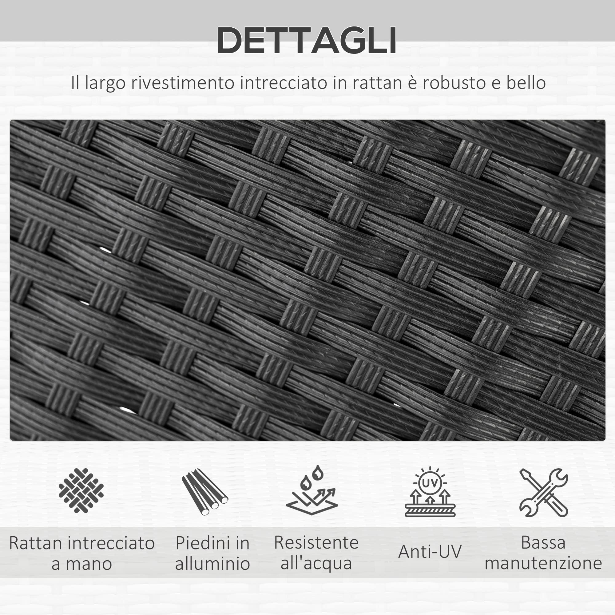 Outsunny Set Tavolo e Sedie da Giardino 7 Pezzi in PE Rattan e Legno, Mobili da Esterni con Cuscini Morbidi, Nero