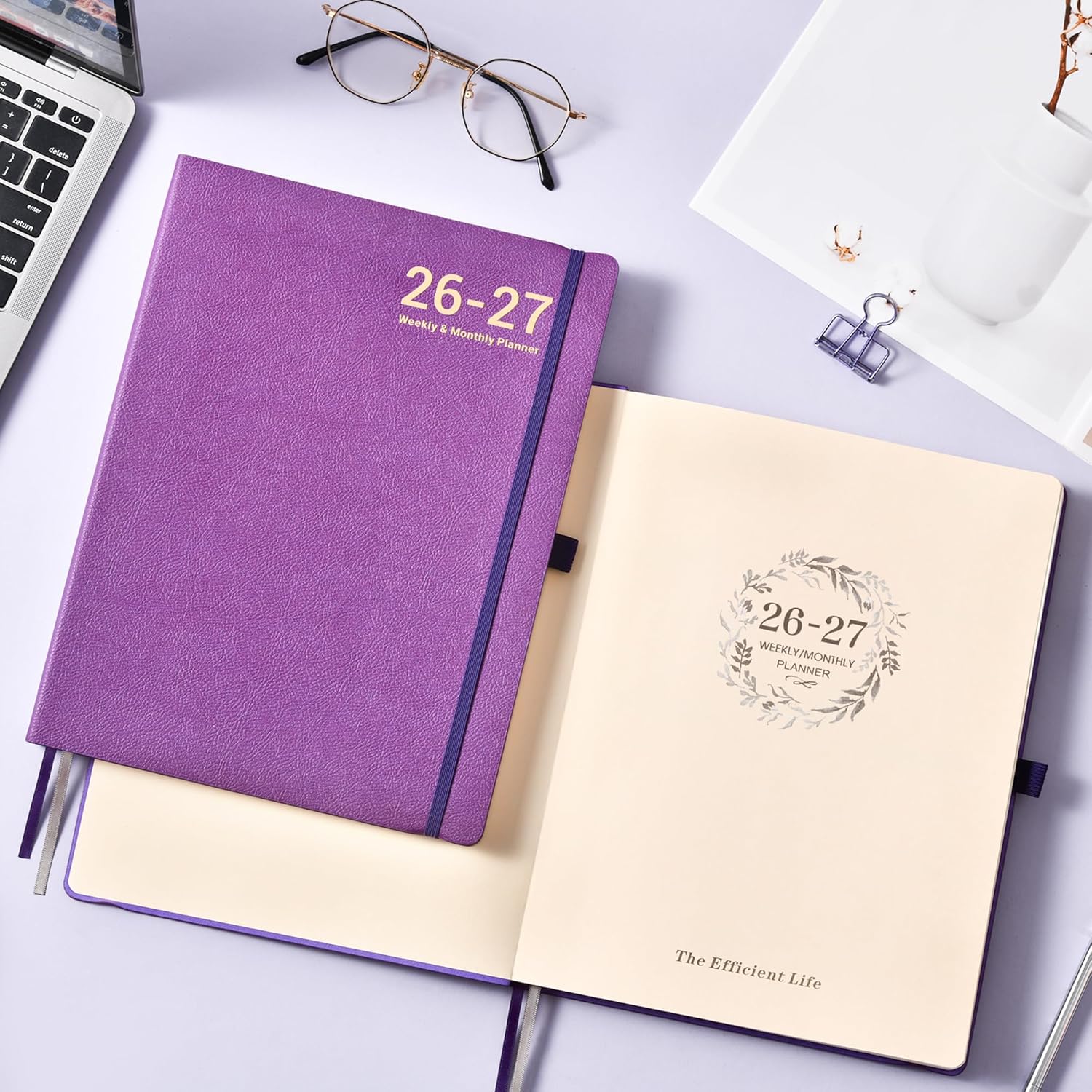 Planner 2026-2027- JUL 2026 - JUN 2027, Planner 2026-2027, Weekly and Monthly planner, 8.5" x 11", Leather Cover Planners with Thick Paper, Back Pocket with Notes Pages, Purple