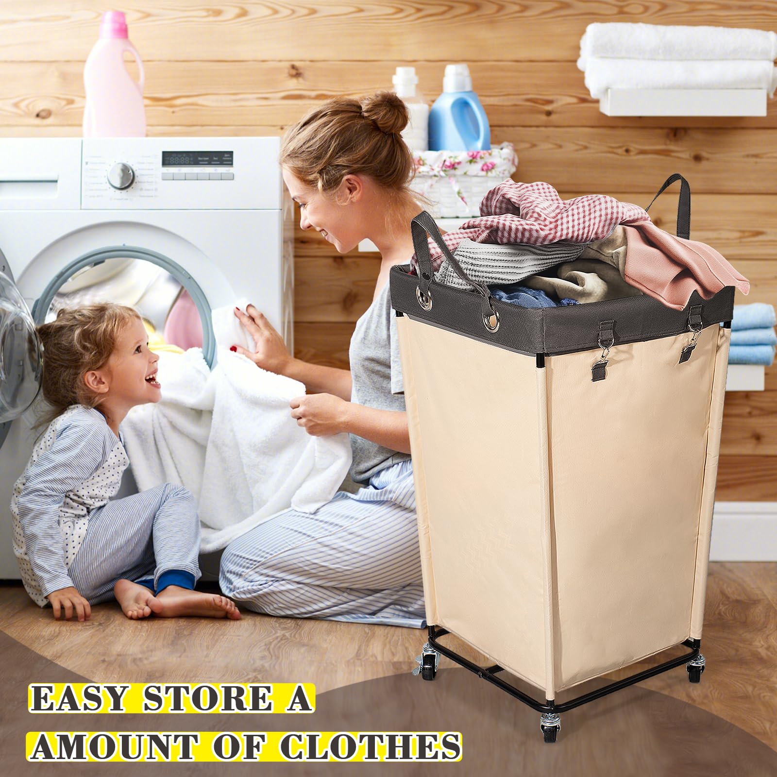 GLUTIA Laundry hamper with wheels, Large Rolling Laundry Basket, 160L Laundry Cart for Home, Bathroom, Laundry Room
