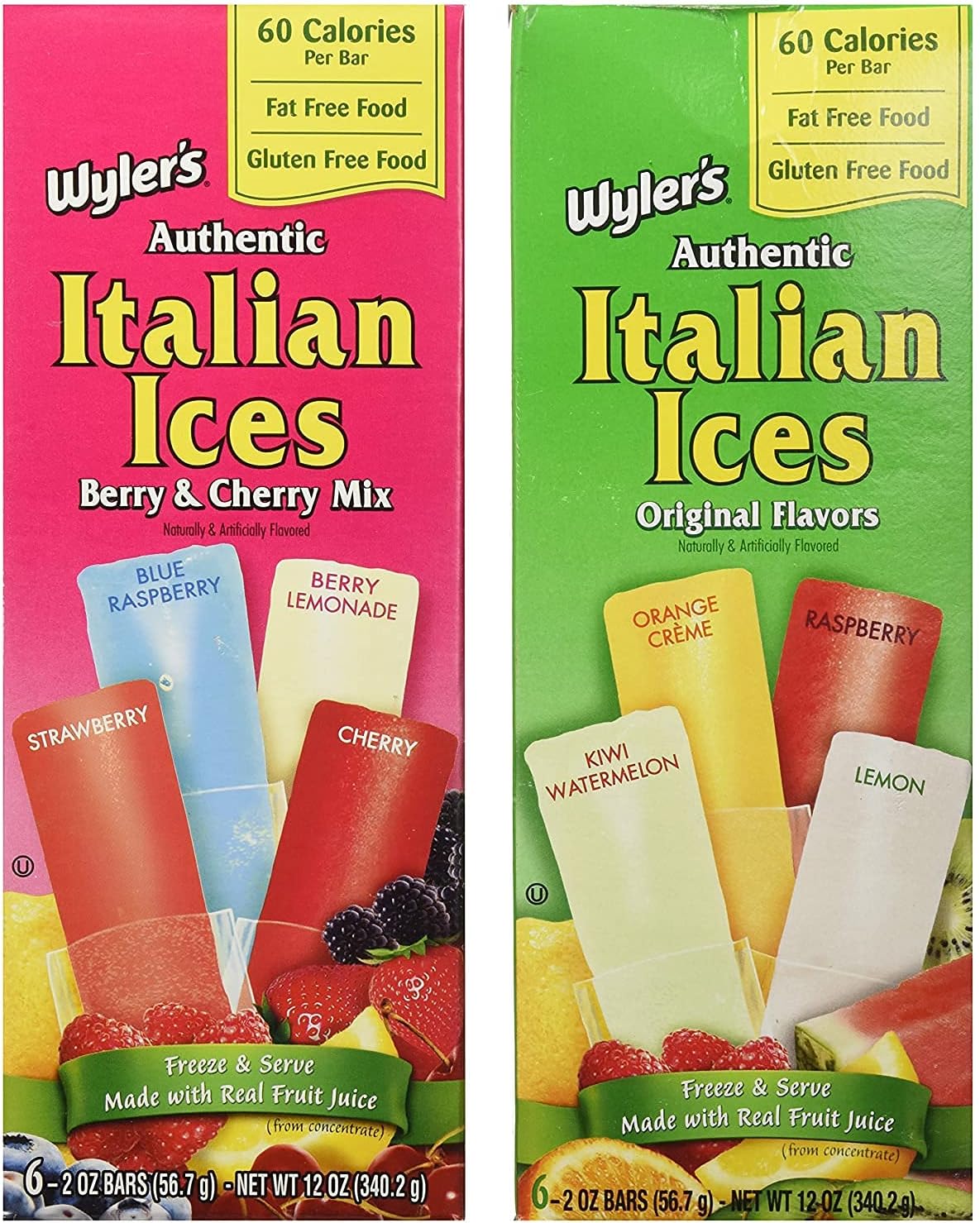 BCL Authentic Italian ICES Ice Freezer Pop Popsicles 12 oz Boxes (2 Pack -12 Bars) (Double MEGA Bundle (1) UNIPOIE (1) UNISOIE) Variety Pack