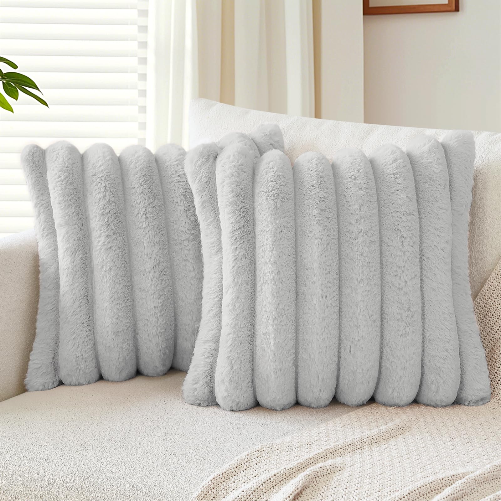 ZWJD Set di 2 Cuscini Divano 50x50 cm - Federe in Ciniglia Morbida, Cuscini Decorativi Eleganti per Salotto, Letto e Arredo Casa - Lusso Moderno