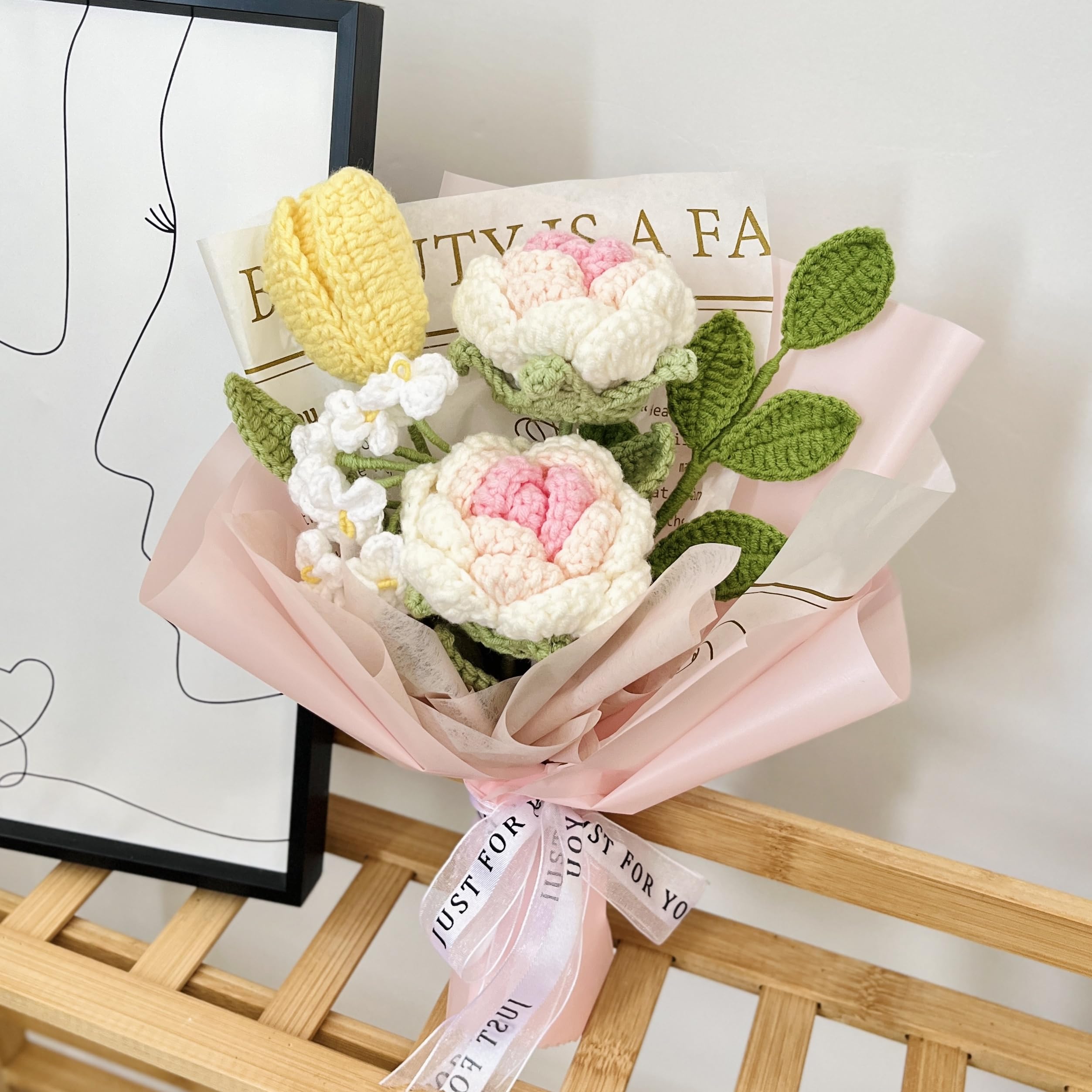 Amazon｜JOMODECOR 手作りローズ 毛糸の花束 チューリップ