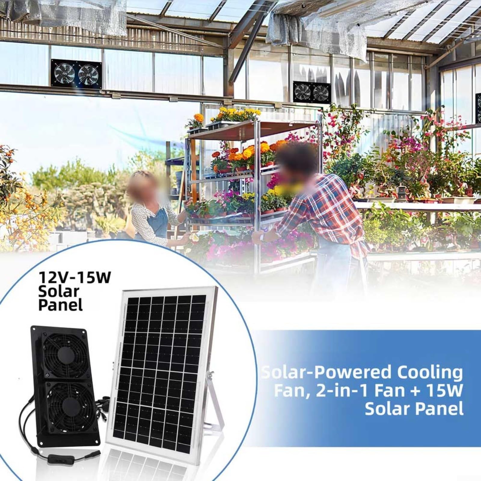 Kit ventola di scarico ad energia solare, 15 W/30 W, 430 CFM, motore brushless ultra silenzioso, pannello IP67, per serra, pollo, camper, capannoni, ventilazione, 20,3 cm (15 W)