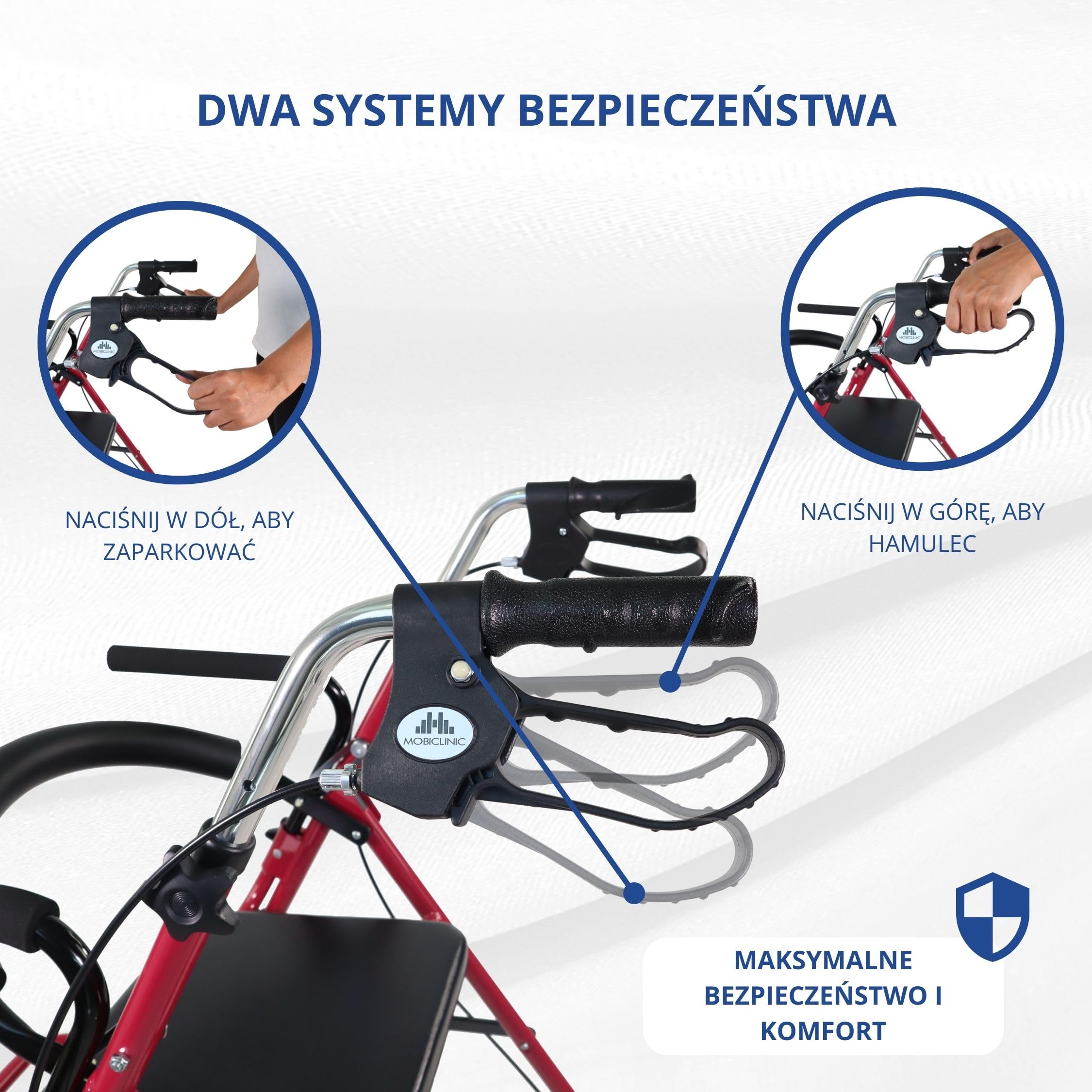 Mobiclinic® pro, Model colon, Spacerownik dla osób niepełnosprawnych, Starszych, Dorosłych lub w podeszłym wieku, Aluminiowy, Lekki, Składany, Z siedziskiem i 4 kołami. kolor bordeaux