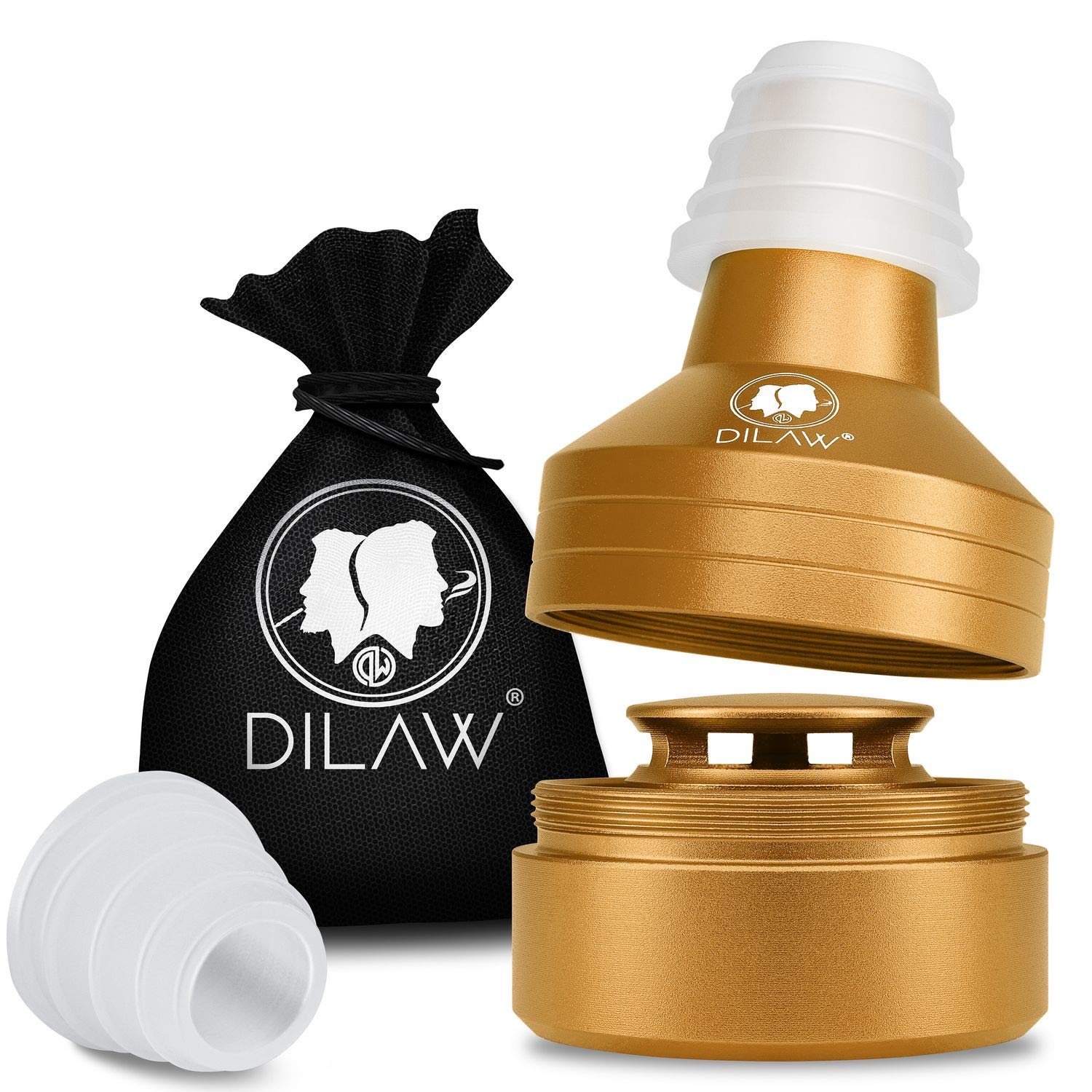 DILAW® Shisha ECO Molassefänger mit Gewinde - Universal aus Aluminium mit Adapter, Vorkühler-Aufsatz passt Universell für alle Shishas, 18er Schliff Einfach auf den Kopfadapter stecken, Gold