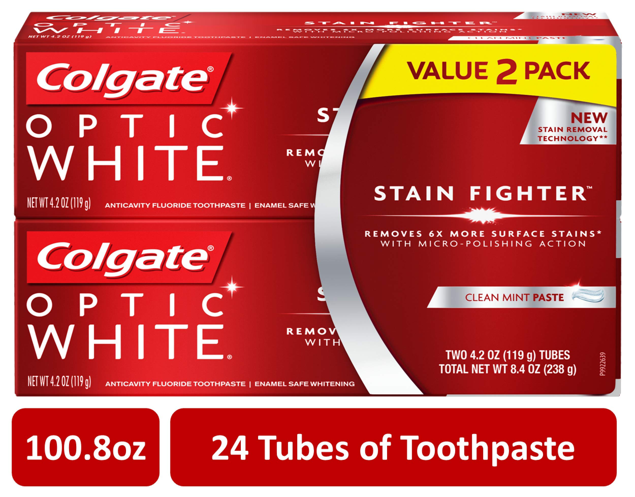 Colgate Optic White Stain Fighter Whitening Toothpaste - 4 2 ounce 24 Tubes