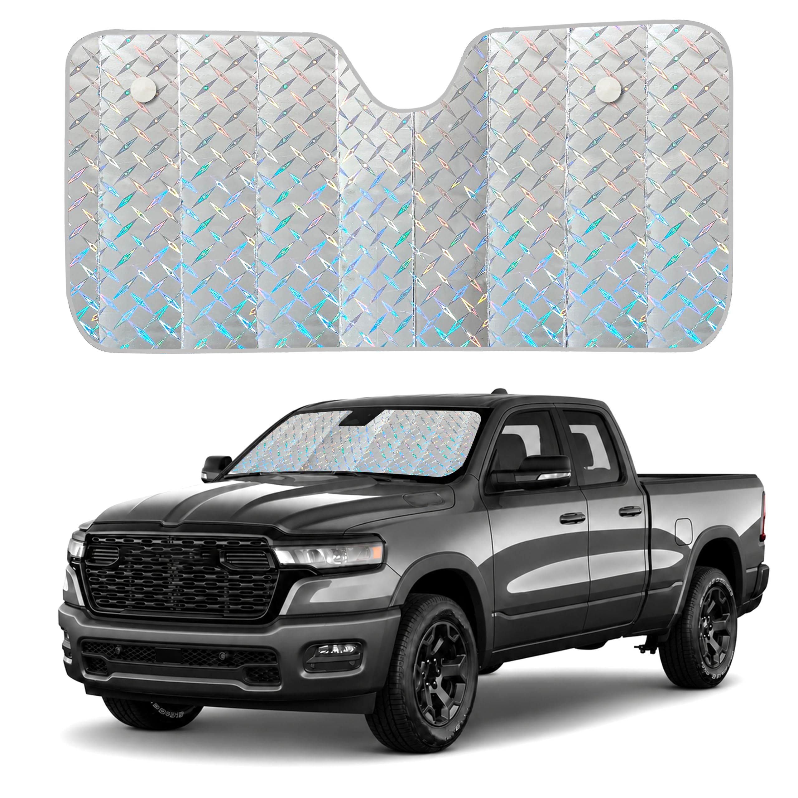 Photo 1 of EcoNour Holographic Windshield Sunshade for SUV Truck | Foldable Accordion Sunshade | Car Sun Shade Windshield UV & Heat Reflective Sun Blocker for Car Windshield | Truck 66 x 28 Inches