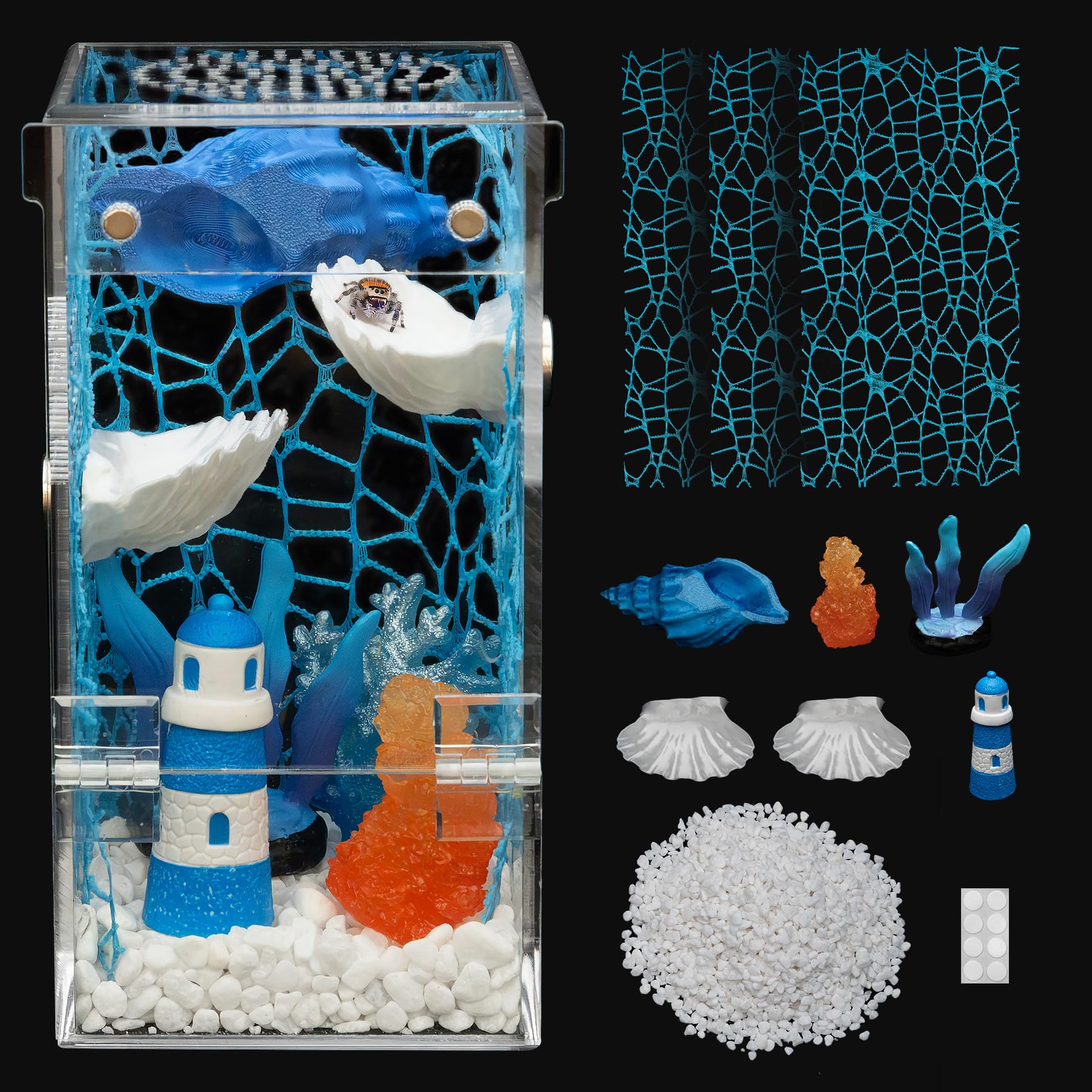 Jumping Spider Enclosure Starter Kit,3 x 3 x 6 in Acrylic Terrarium