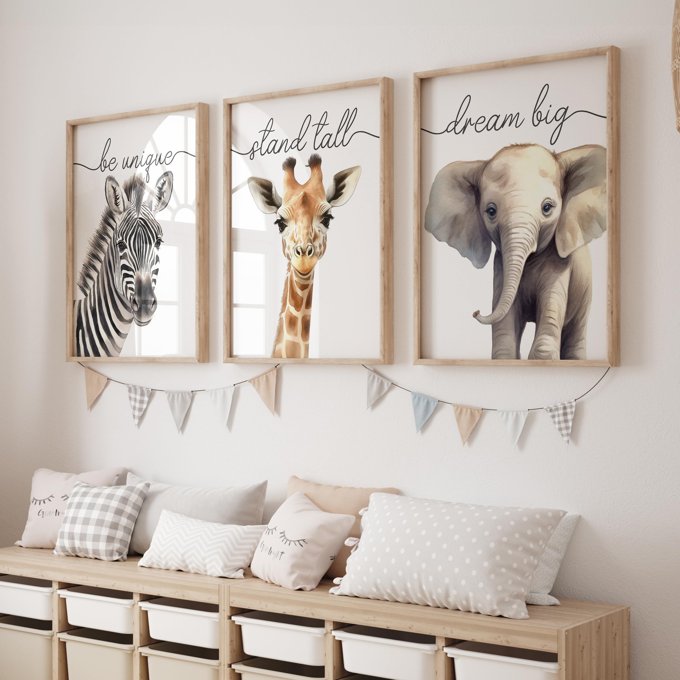 Rose Rowan Design Safari Animal Prints for Babies Room, Set of 3 Wild Animal Nursery Wall Art Prints, Gender Neutral Decor, Giraffe, Elephant, Zebra (A3) — image 1