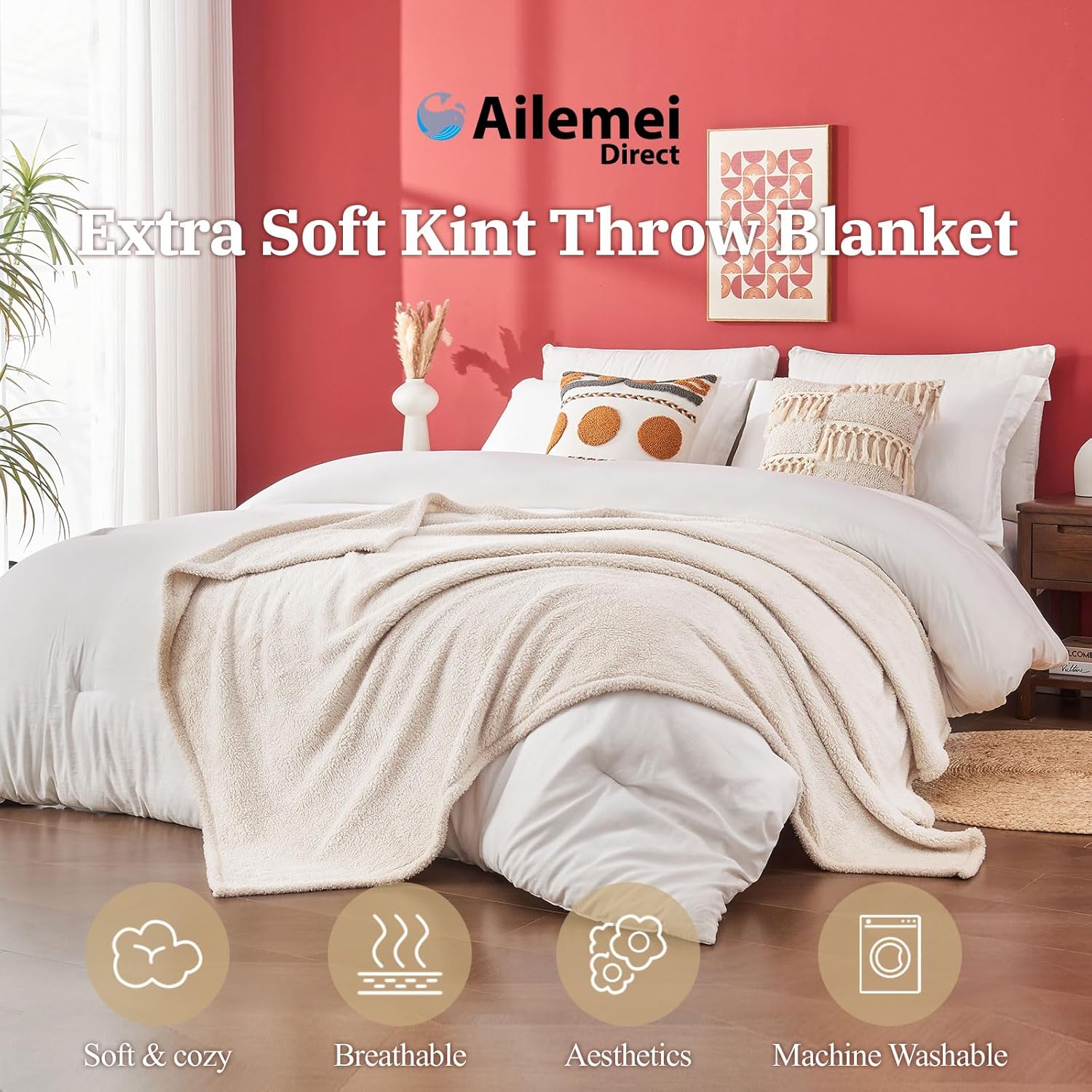 Ailemei Direct Knit Throw Blanket for Bed, Soft Thin Blankets for Sofa, Couch, Camping, Office Chair, Cozy Touch Lightweight Breathable Blanket All Season Use, Sand 50"x70" - Image 4