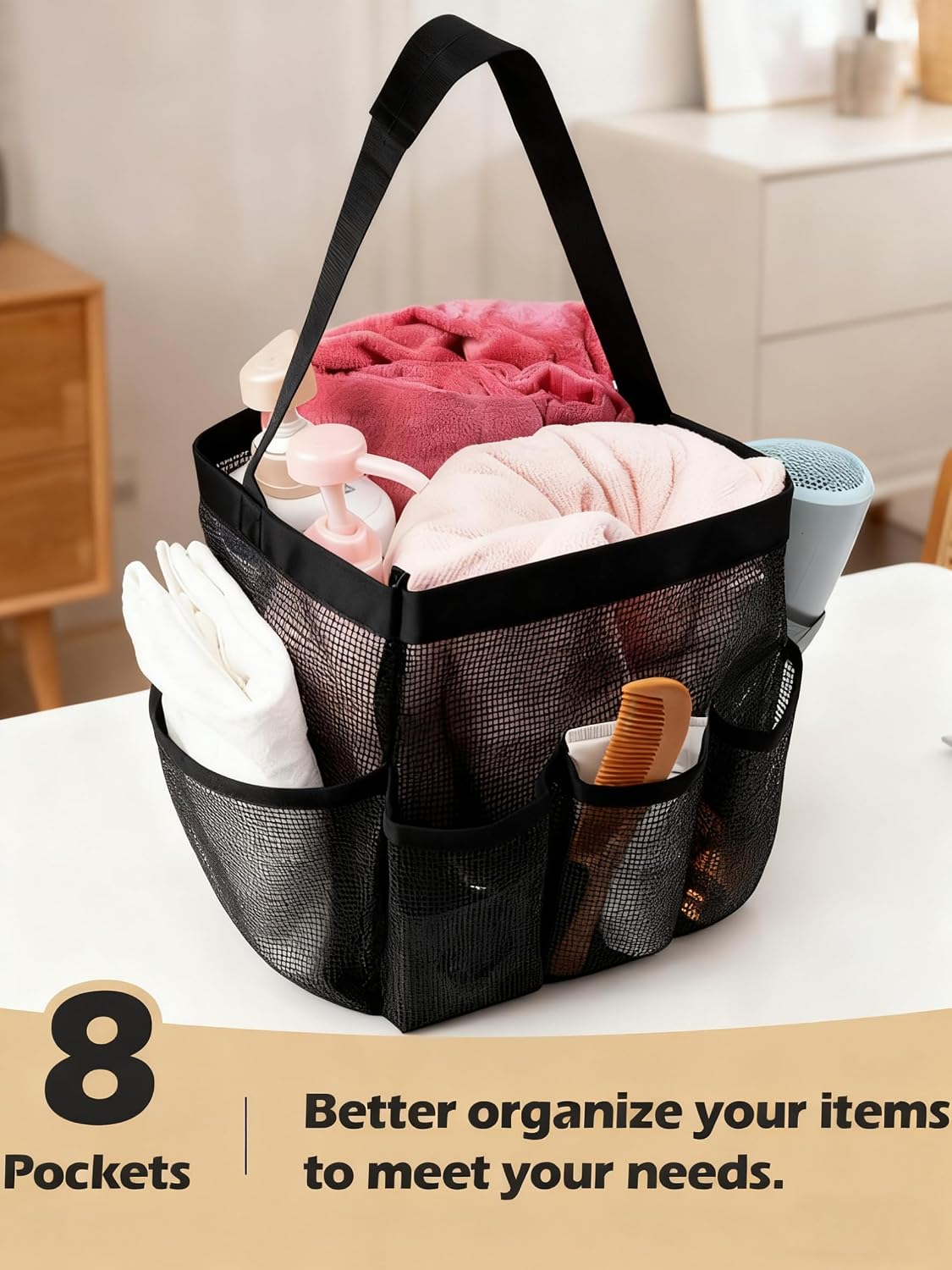 Mesh Shower Caddy Bathroom Portable College Dorm Essentials for Girls Guys Shower Tote Beach Camp Travel Hanging Toiletry Bag Black thumbnail