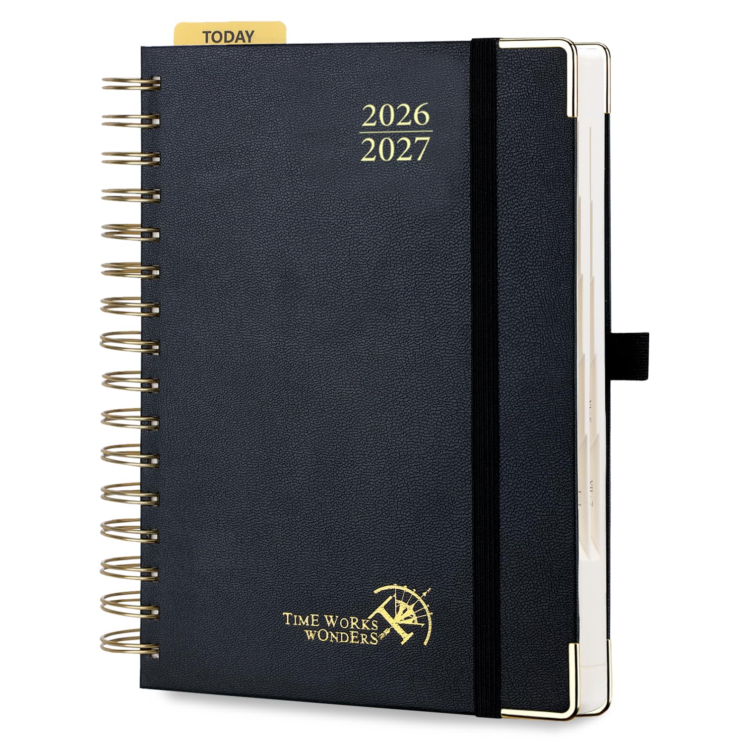 POPRUN Academic Diary 2026-2027 A5 Day to Page Spiral Hard Cover Mid Year Daily Diary (Aug'26 - Jul'27) A Day per Page with Monthly Tabs 26/27 Planner(Black) โ image 1