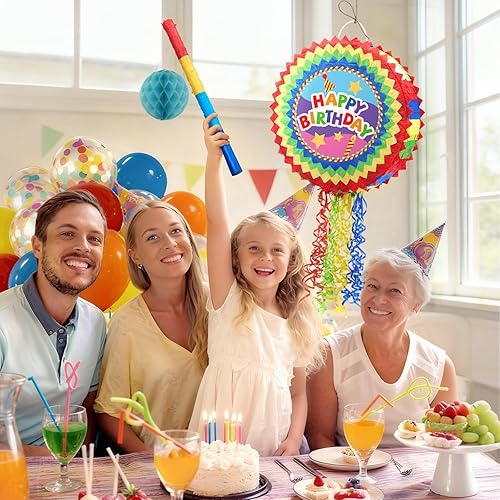 Miniatura 211 de WERNNSAI - Piñata de sirena plegable, piñata de cumpleaños con flecos que incluye cuerda para jalar, venda y bate. Decoraciones