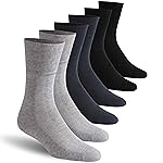 Facool Non-Binding Loose Top Socks, Men\'s Women\'s Diabetic Cotton Soft Cushioned Moisture Wicking Diabete Dress Anti-sweat Socks with Seamless Toe, 6 Pairs Black/Grey/Navy Blue XL