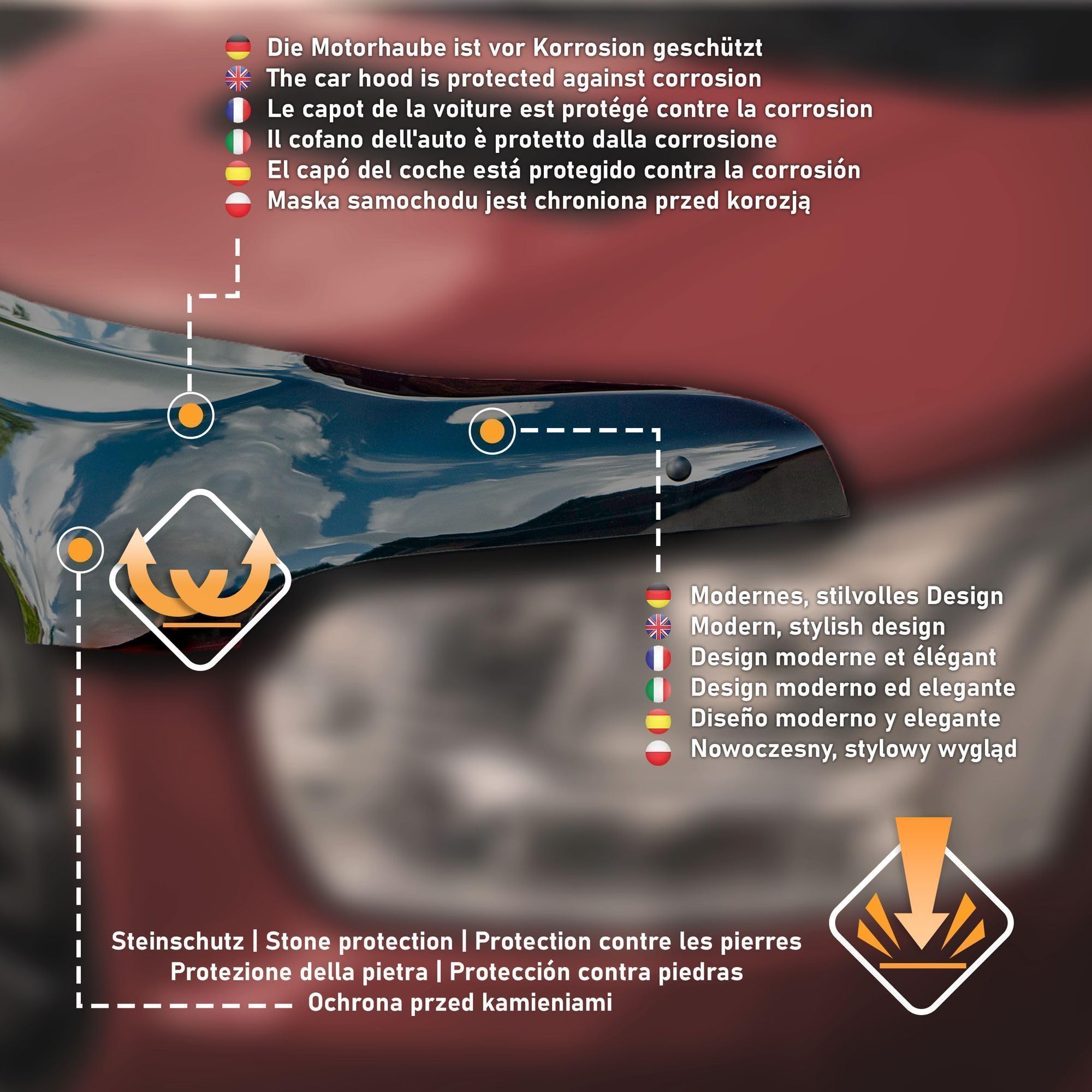 CHROMEMASTER Accessoires ; Protection Contre les Gravillons ; Protège-capot Compatible Ford Transit Custom 2023+ ABS, Brillant, Noir ; Le Déflecteur de Capot Protège Contre les Projections de Graviers