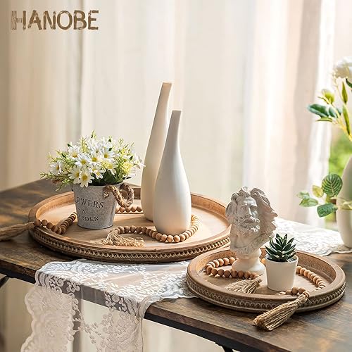 Miniatura 9 de Hanobe Bandeja decorativa grande redonda bandeja de cuentas marrón