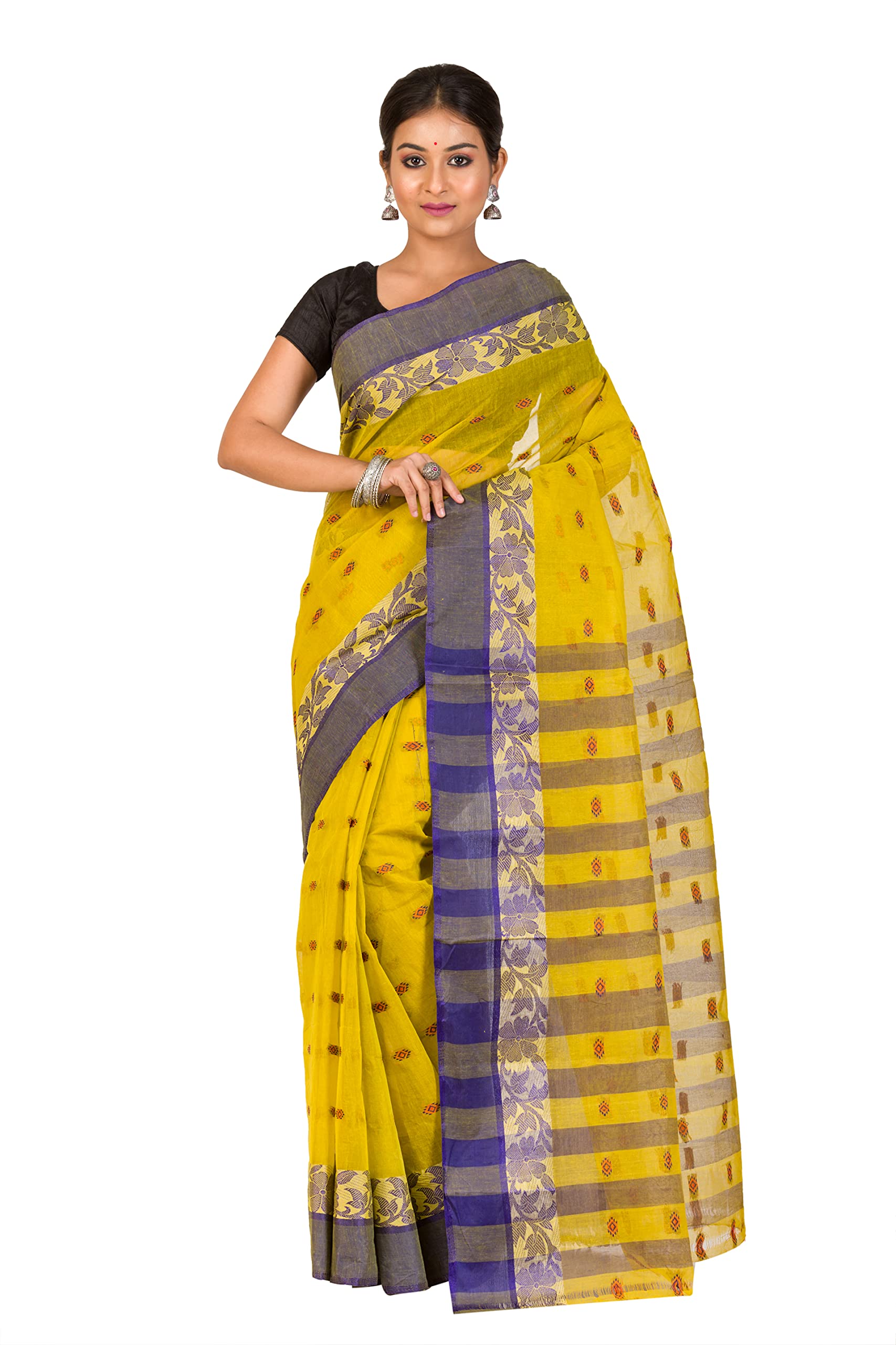 RAJ SAREE HOUSEWomen's Traditional Pure Cotton Bengali Handloom Tant Saree - Without Blouse Piece(RSH-1014)