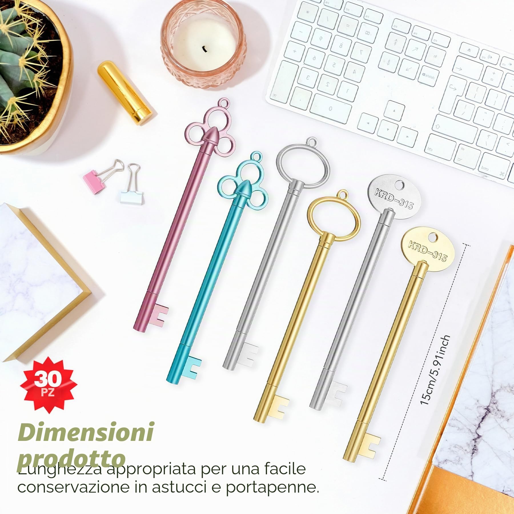Penna e gel, 30 Pezzi a forma di chiave, Penne e Gel Vintage a Forma di Chiave, Creative per Ufficio, Cancelleria e Materiale Scolastico