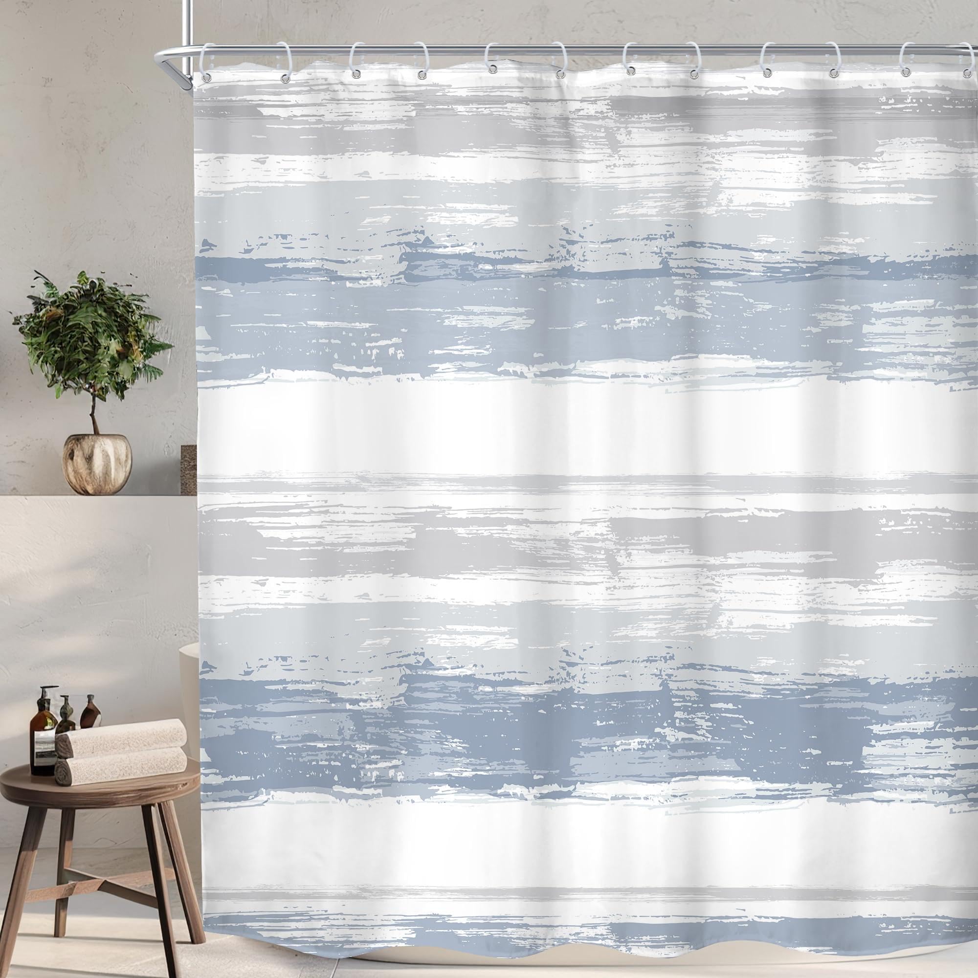 UIYIUI Abstract Blue Shower Curtain for Bathroom Decor 78x72in/198x183cm White Grey Horizontal Striped Minimalist Modern Contemporary Watercolor Painting Fabric Waterproof Polyester Stall Curtains