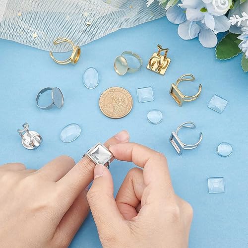 Miniatura 3 de SUNNYCLUE 24 piezas DIY 12 juegos de anillos de dedo en blanco anillos bisel bandejas ajustables de acero inoxidable anillo base anillos en blanco