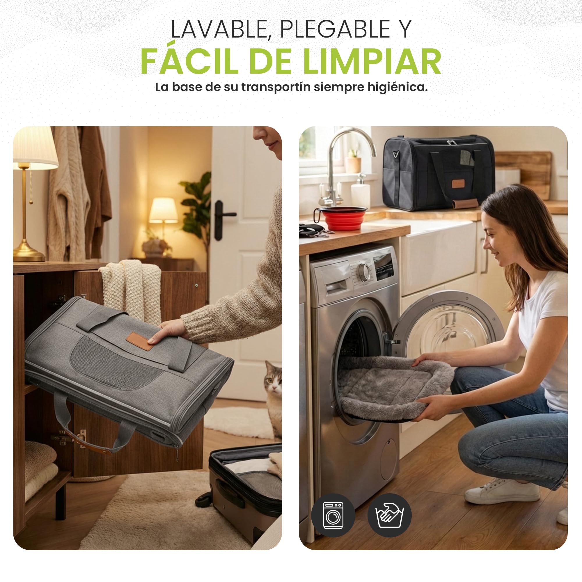Transportin Perro Gato Plegable y Reforzado con Cama, Bebedero y Juguete de Regalo | Transporte de Gato Viaje Cómodo y Seguro | Bolsa de Transporte Portátil con Ventilación 360º
