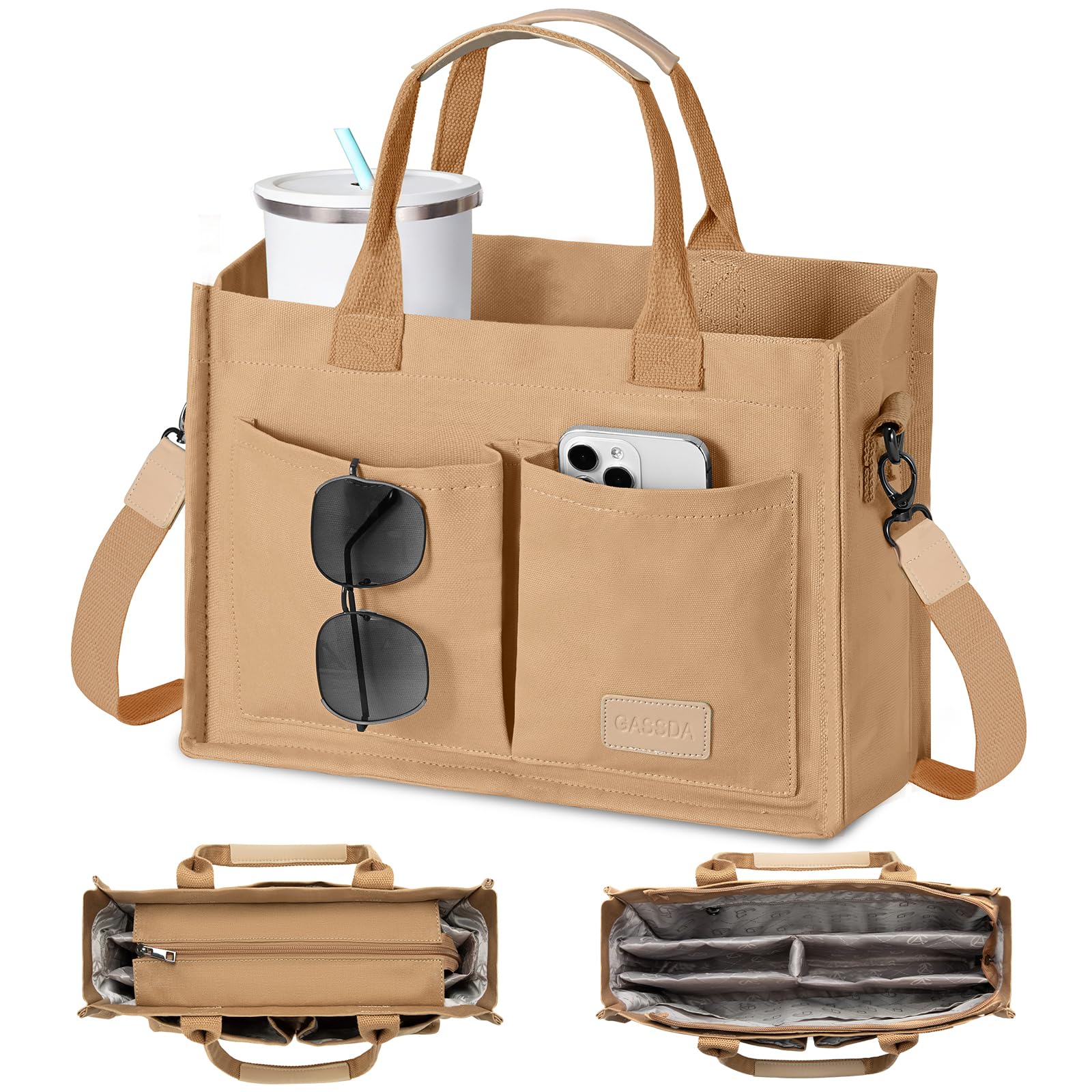 GASSDA Canvas Tote Bag for Women Crossbody Work Purse with Pockets Top Handle Handbag Satchel Bags for Travel Nurse Teacher