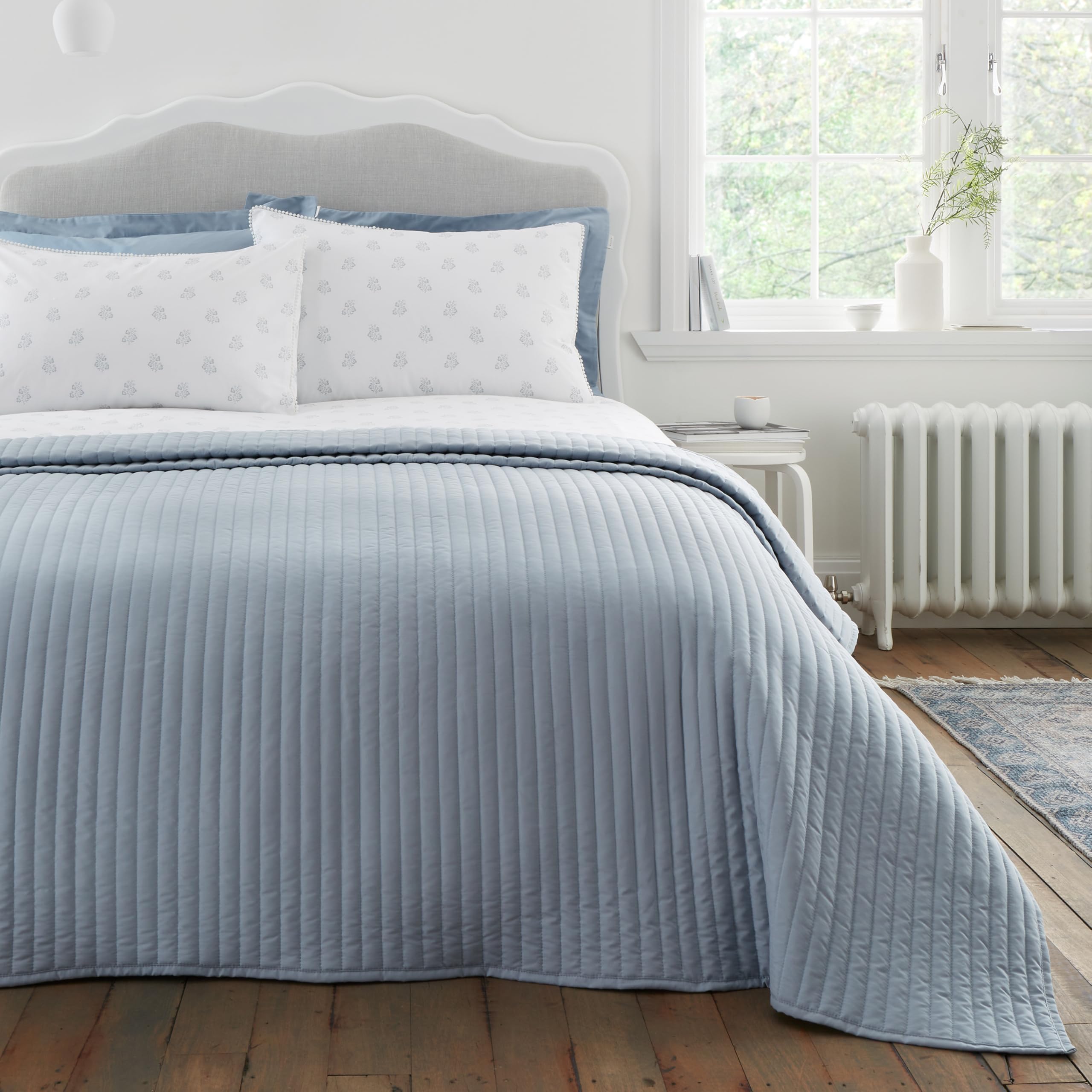 Bianca Quilted Linear Bedspread Blue 220X230cm