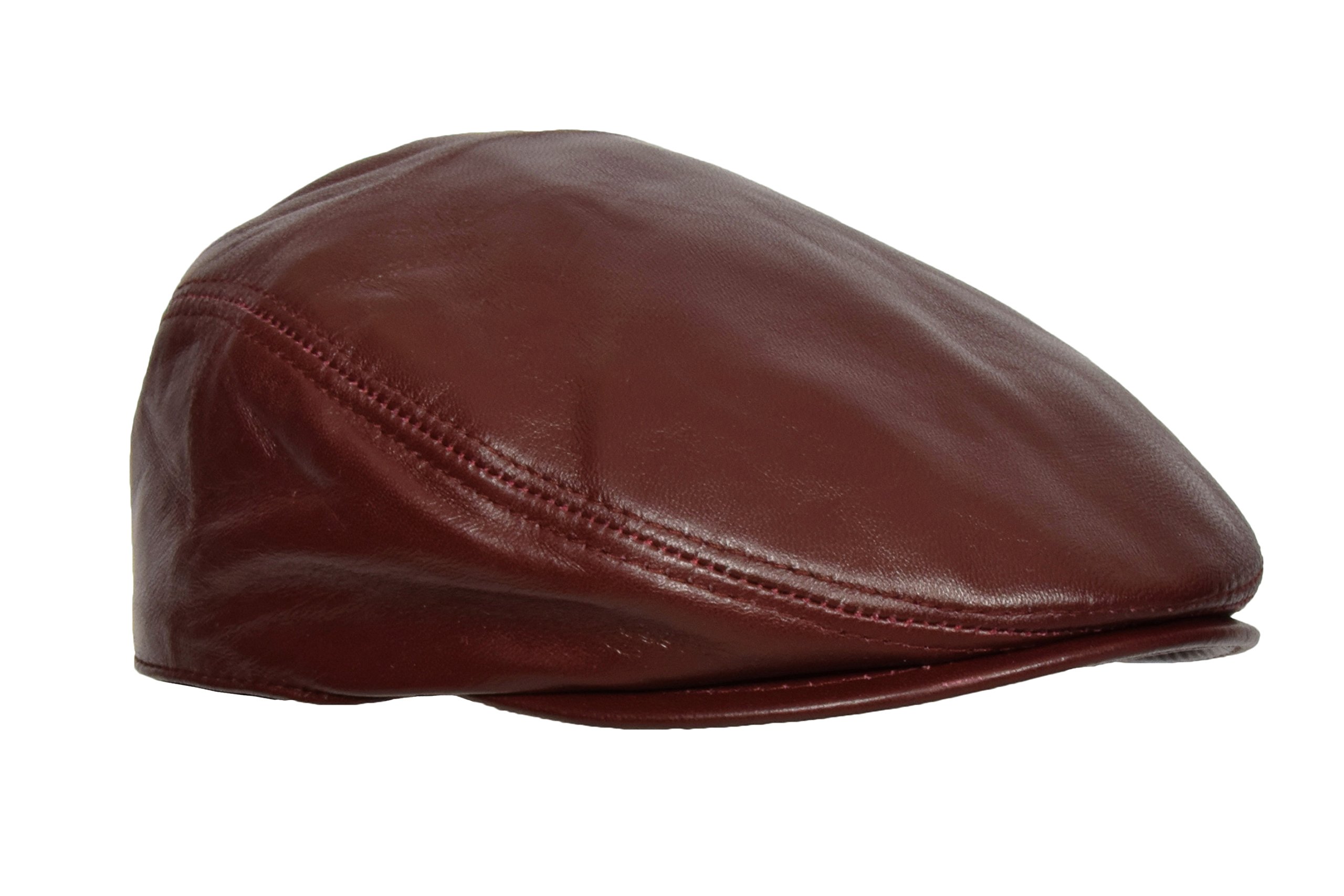 House Of Leather Unisex Burgundy Real Leather Flat Cap Newsboy Ivy Peaked Gatsby Golf Cabbie Hat (, 59)