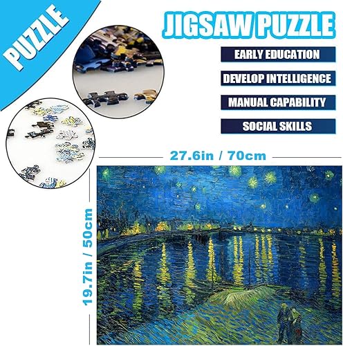 Miniatura 10 de Rompecabezas de 1000 piezas de girasoles para adultos de Vincent Van Gogh de 27.56 x 19.69 pulgadas, rompecabezas de 1000 piezas para adultos y