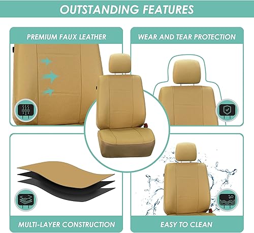 Miniatura 5 de FH Group Fundas de asiento de automóvil de tres filas de cuero sintético de lujo con 7 plazas, compatible con bolsa de aire y banco trasero