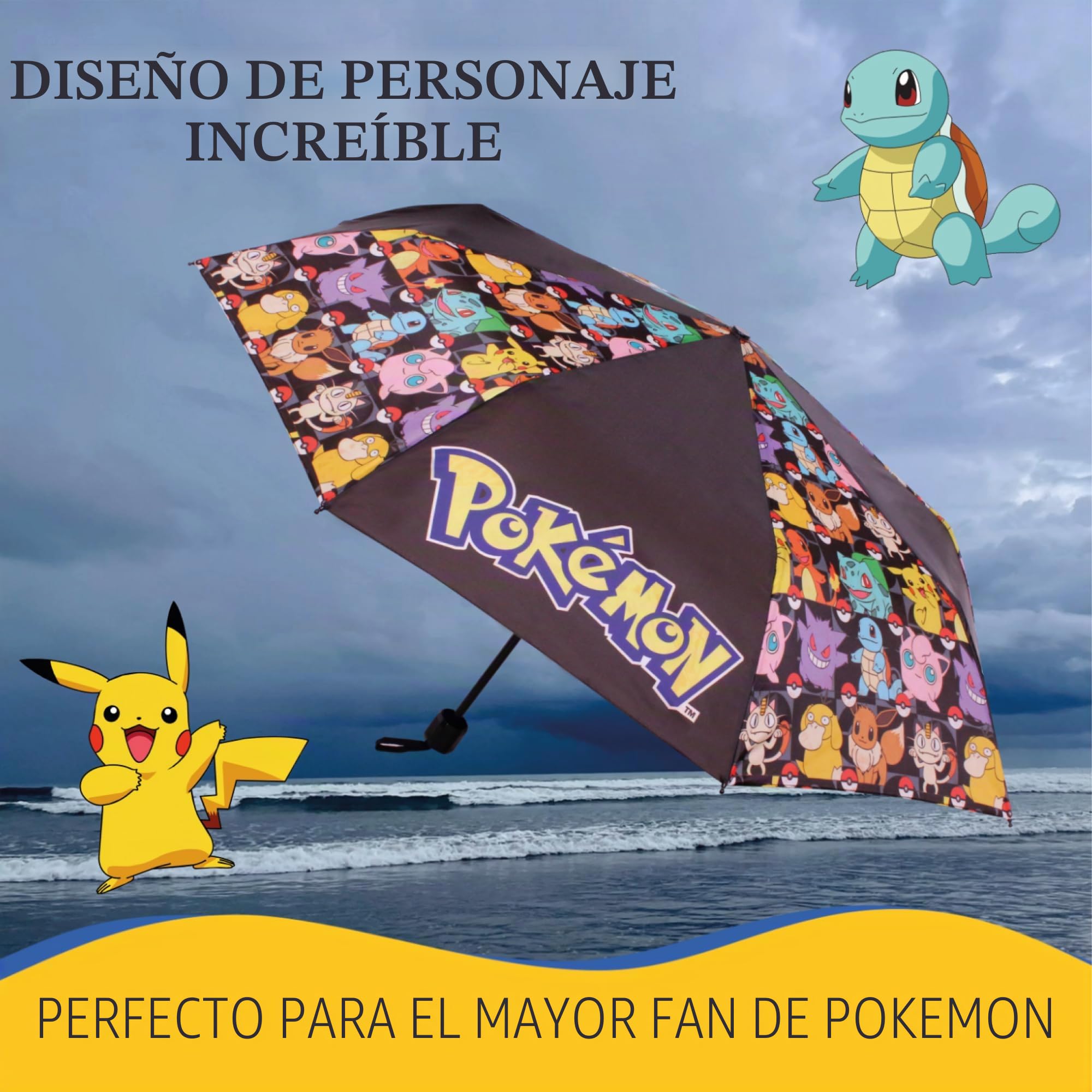 Pokemon Paraguas automático para adultos, niños y adolescentes, paraguas telescópico plegable, ligero, de viaje, escuela, trabajo - Pokémon Gifts